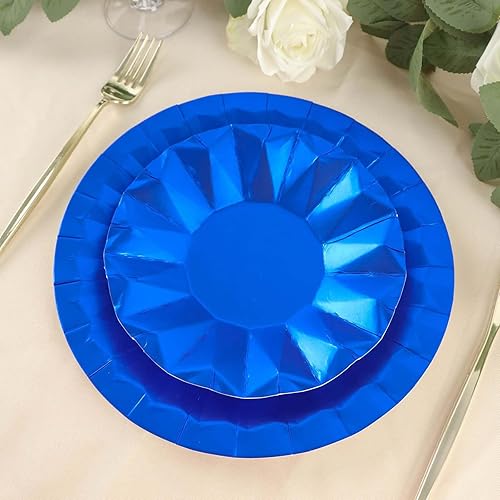 Miniatura 6 de Efavormart - Paquete de 25 platos de papel geométricos de postre azul real de 7 pulgadas, platos desechables para ensaladas, 400 GSM