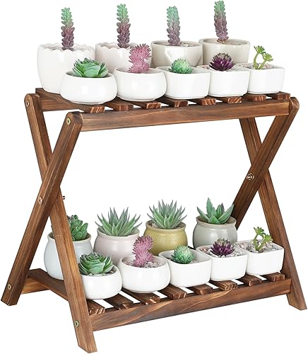 Miniatura 7 de Estante colgante para plantas de interior y exterior, soporte de madera para flores, 2 niveles, estantes de bambú para plantas, estante para patio,