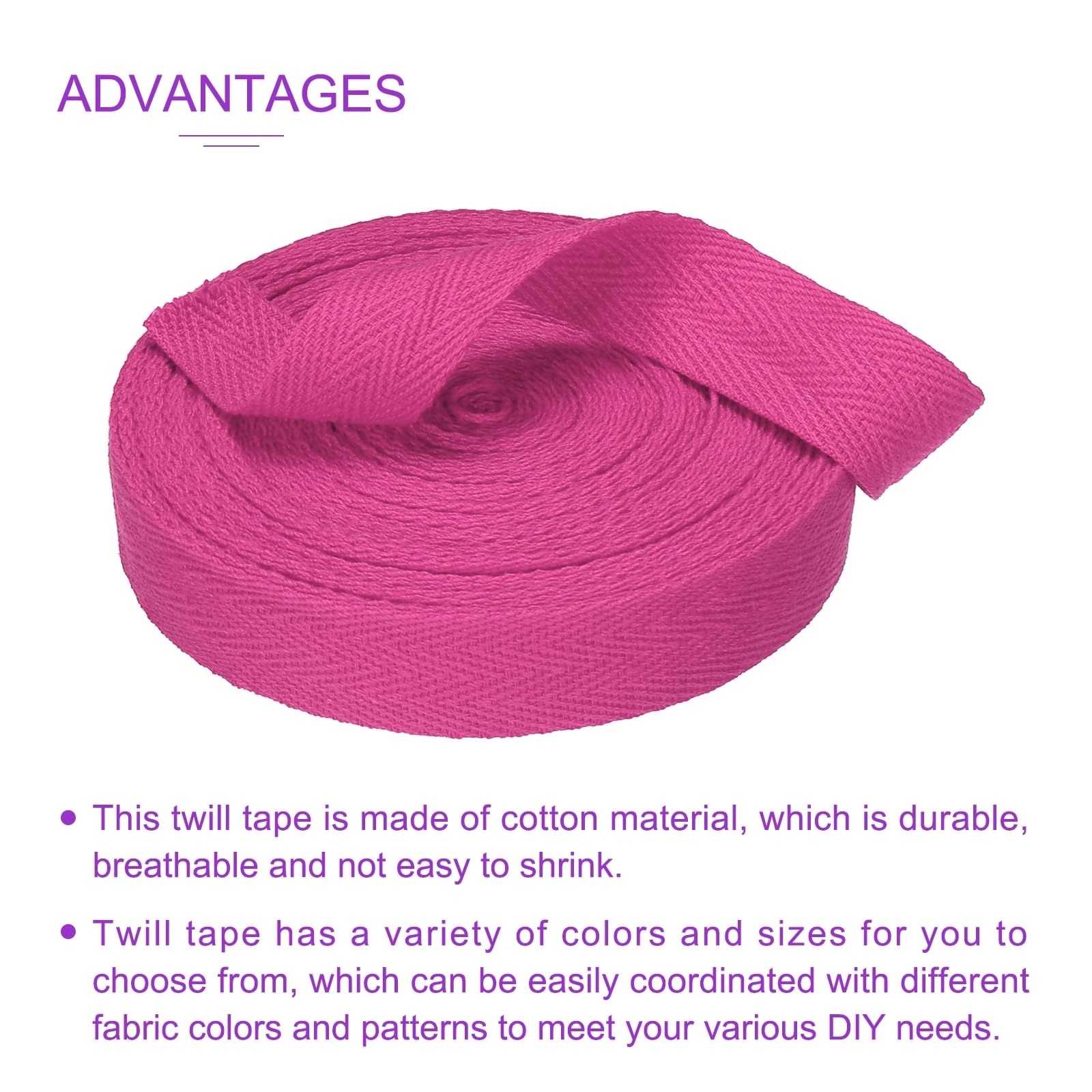 DMiotech 3/4"(2cm) 10 Yards Cotton Twill Tape Cotton Ribbons Bias Binding Tape Herringbone Tape Ribbons Rose Red for DIY Crafts, Clothes, Sewing, Knit - Image 4