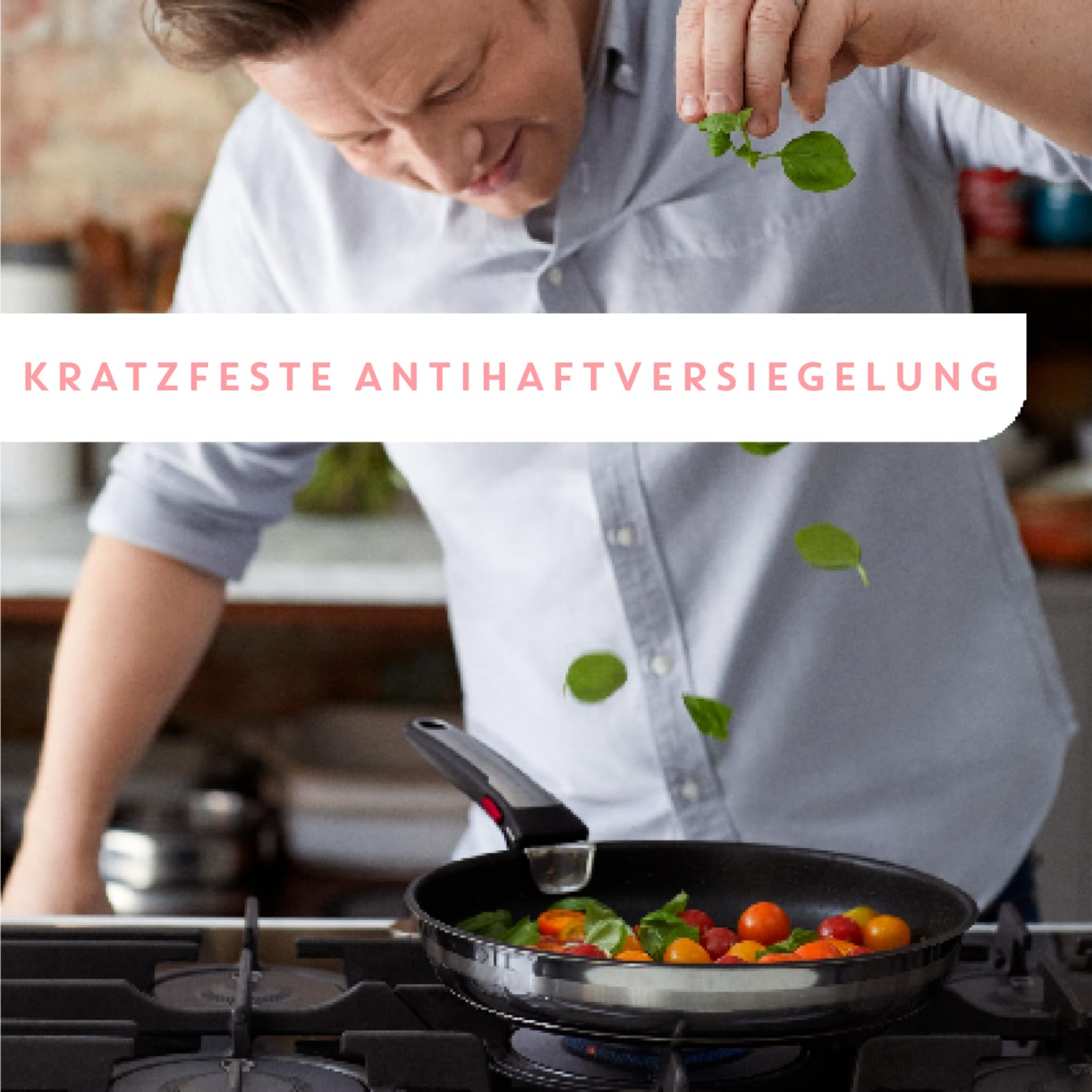 Jamie Oliver by Tefal Ingenio 3-teiliges Pfannenset abnehmbarer Griff, 24/28 cm, stapelbar, platzsparend, Pfannenset Induktion mit Antihaftversiegelung, einfache Handhabung und Reinigung, L97691