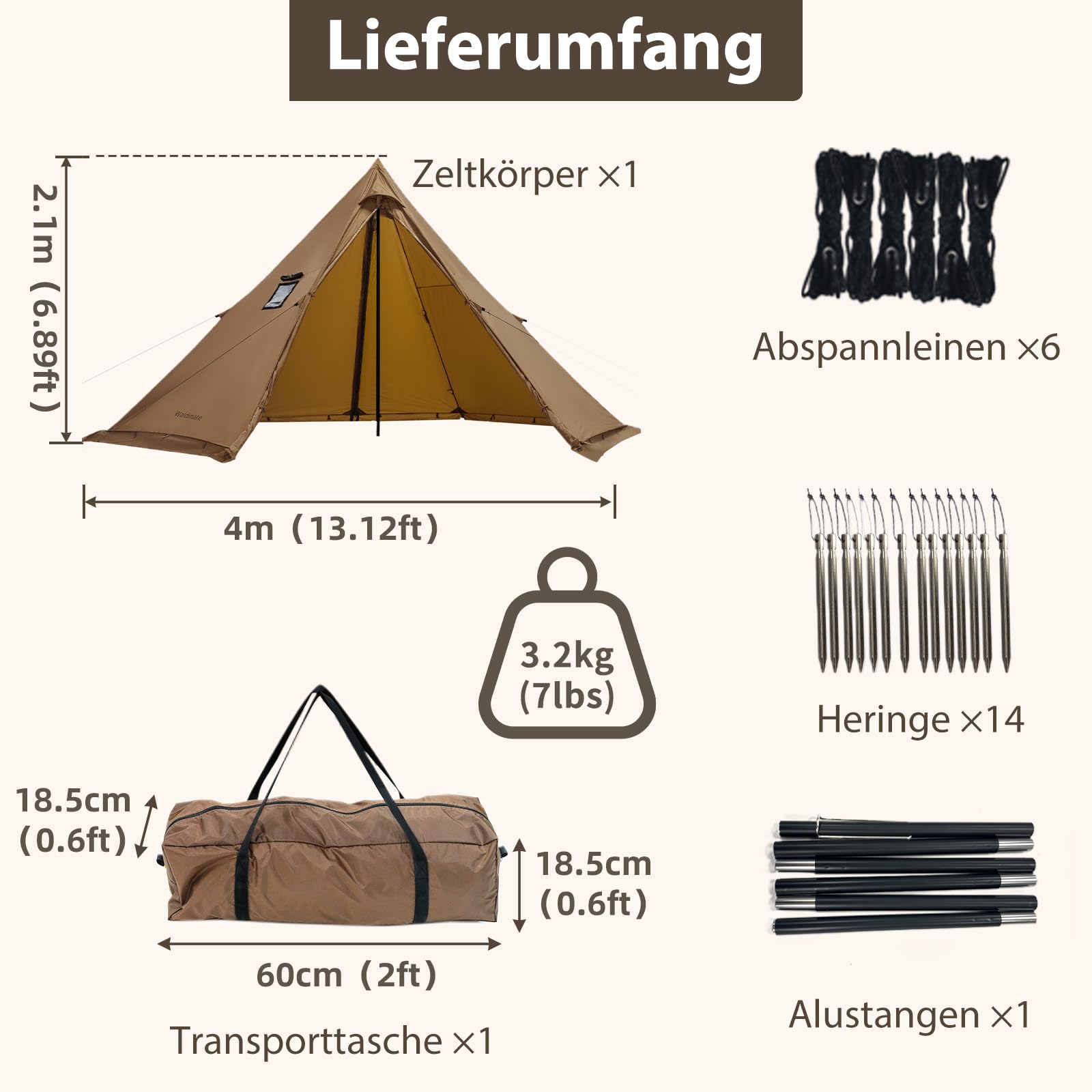 Tipi Tienda de campaña con apertura de horno y delantal de nieve para 4 personas, impermeable, para camping, 4 años, para senderismo, exterior, trekking, caza, pesca