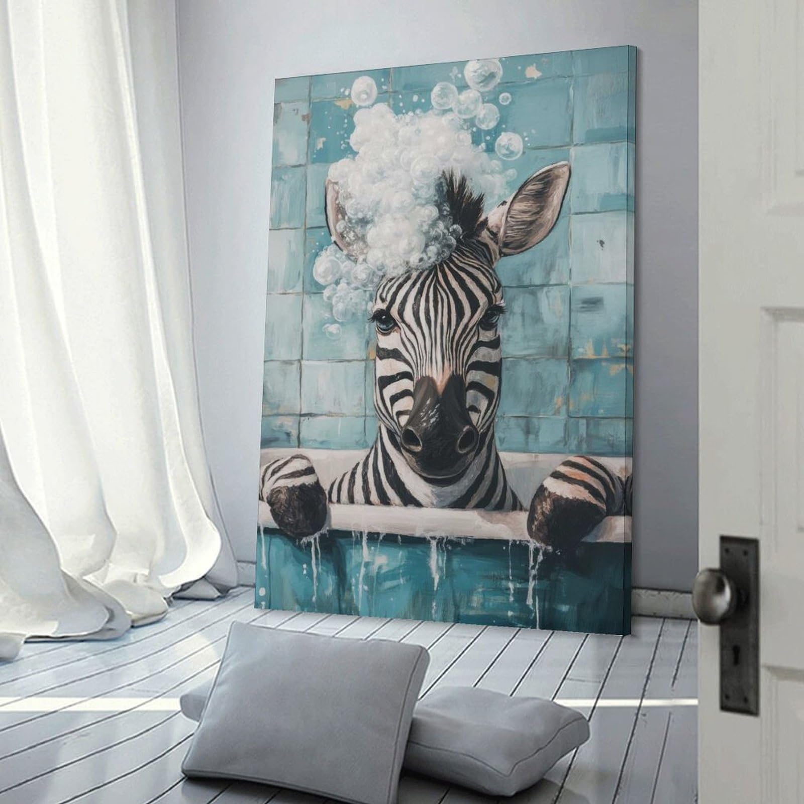 Junmoney Zebra in A Bubble Bath Wall Picture Print 20x30inch(50x75cm), for Lounge Decor, Offices Or Entryway Styling, Versatile Wall Decor for Many Rooms