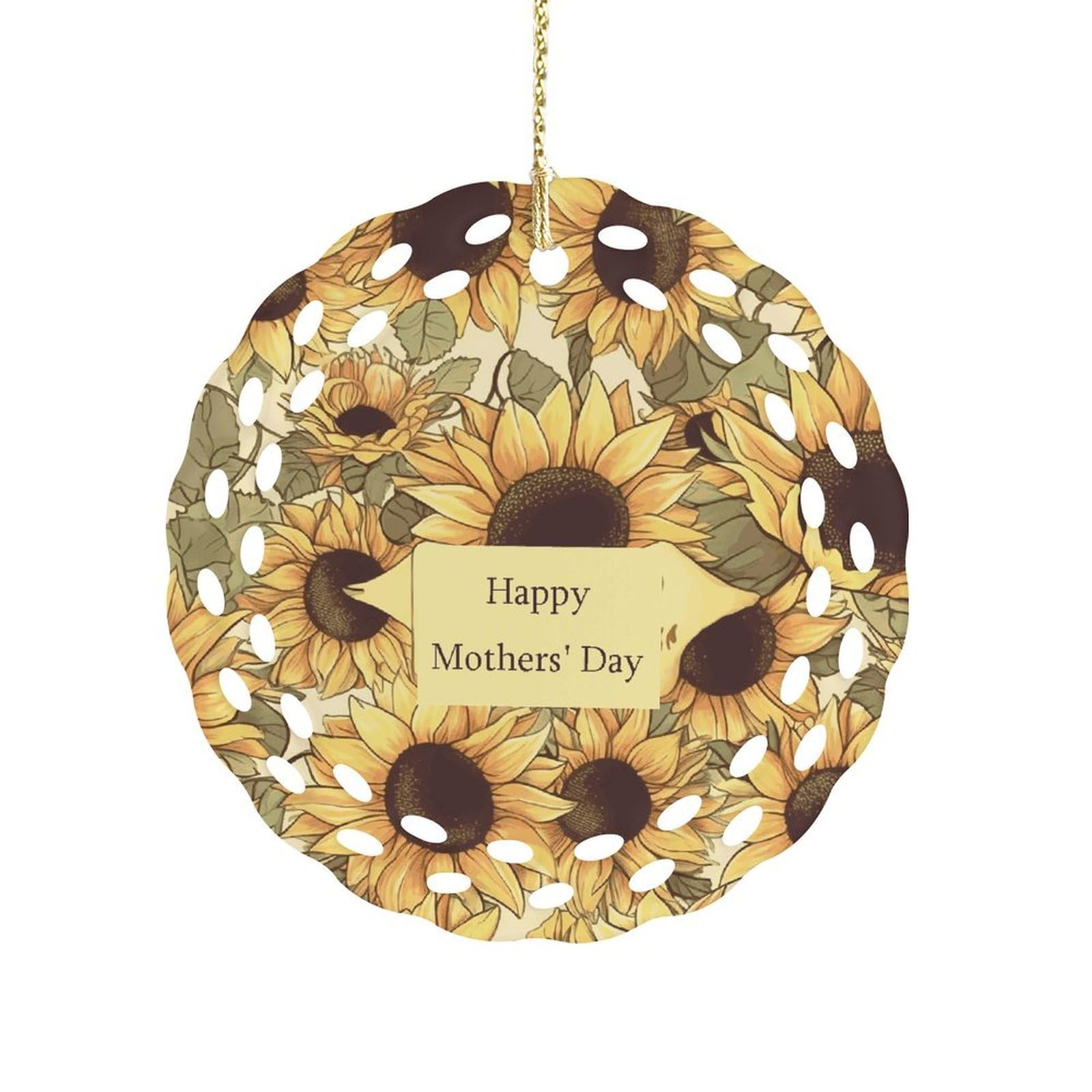 Btcowzrv Style Happy Mother's Day Sunflower Ceramic Ornament,Round Ornaments With Hole Easy To Hang,Hanging Ornament For Wedding Party Home Window Garden Christmas Day Decor