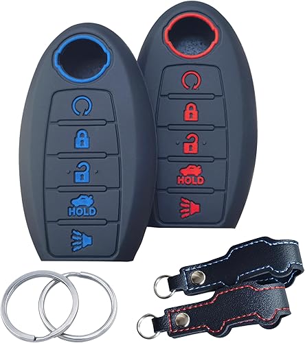 2 fundas inteligentes de silicona para llavero remoto inteligente de 5 botones para Nissan Armada Murano Rogue Maxima Altima Pathfinder 2011-2021