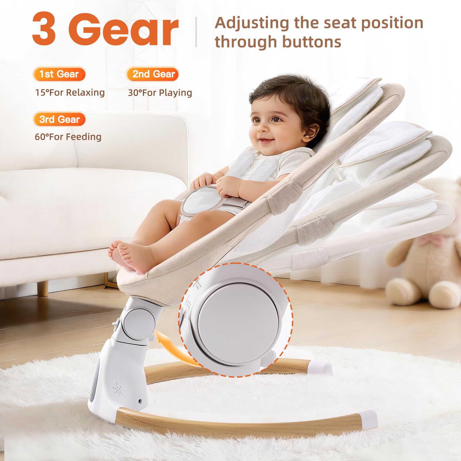 Silla mecedora eléctrica para bebé desde el nacimiento, 0-6 meses (beige)