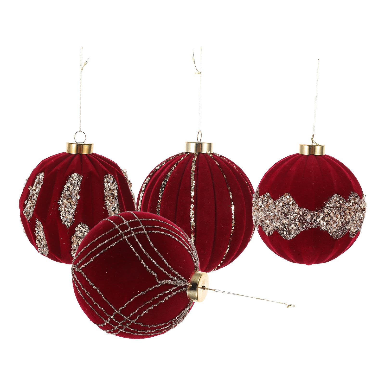 FRCOLOR 16 Pezzi Palline di Natale in Velluto 10cm, Set da 4, Rosse