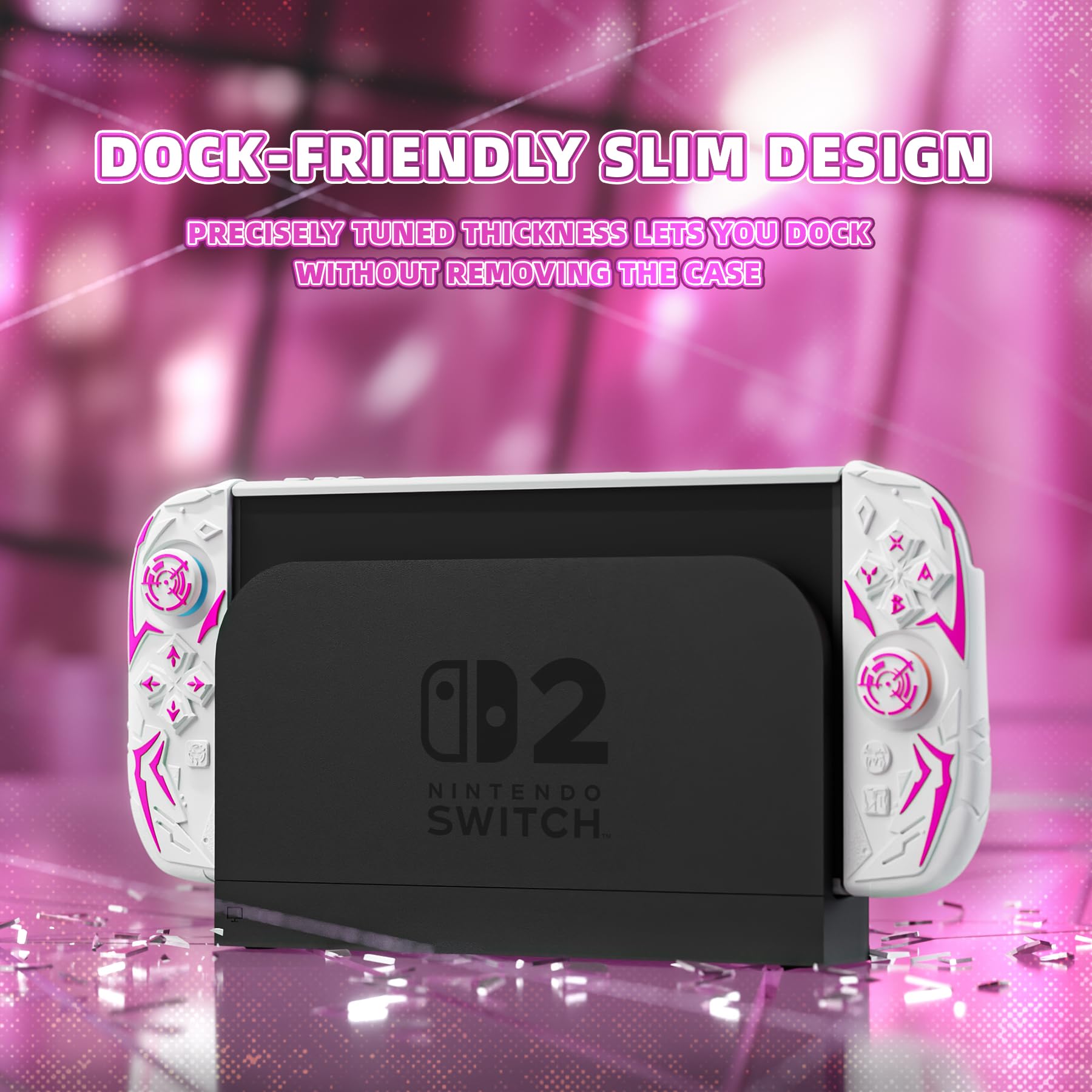 playvital pour Switch 2 Coque avec Housse Grip en Silicone pour Joycon & Capuchon Joystick & Autocollant,Protection Accessoires pour Nintendo Switch 2 Case,Étui Rigide Dockable-Blanc - 3