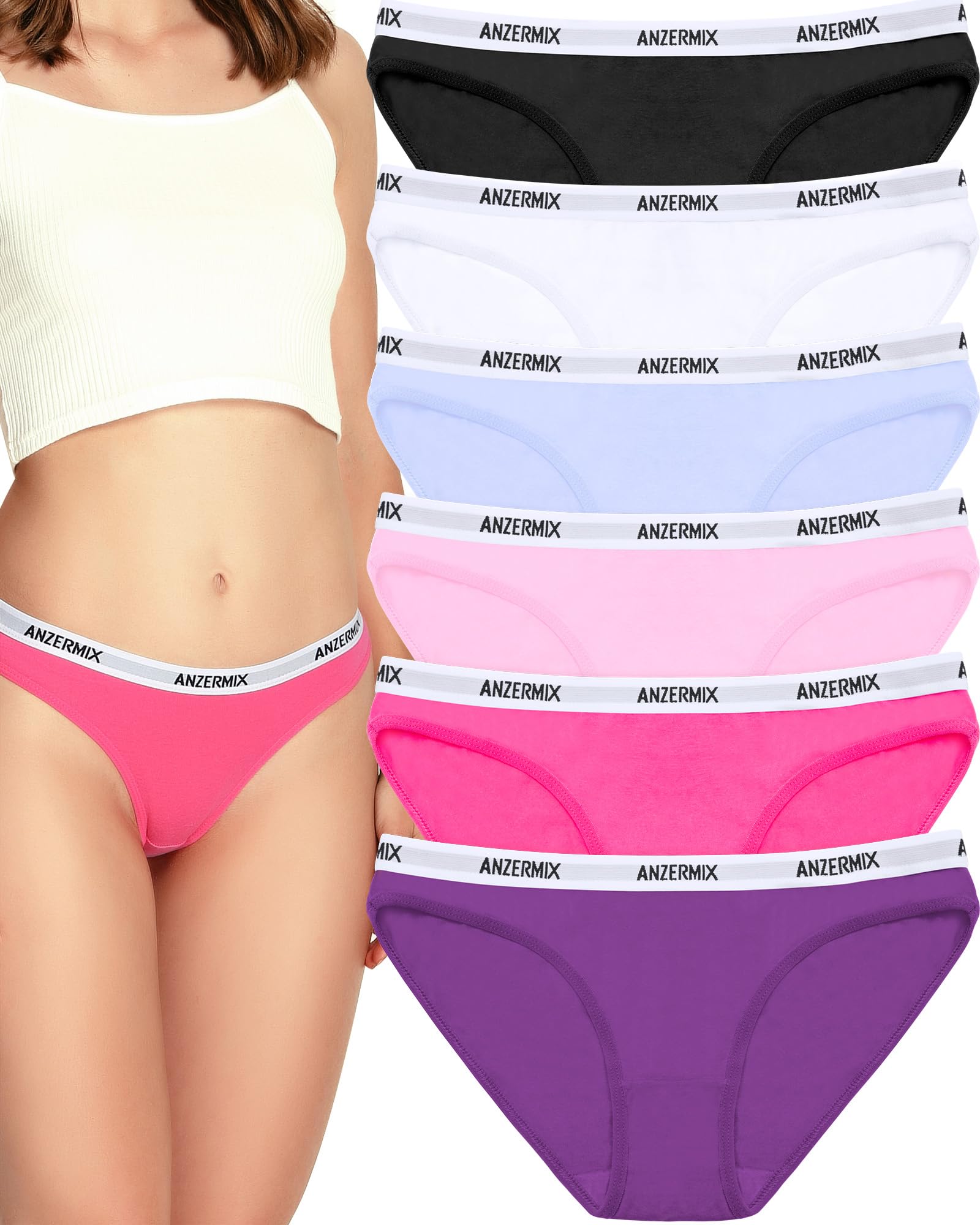 ANZERMIX Women's Breathable Comfort Cotton Bikini Panties Pack of 6