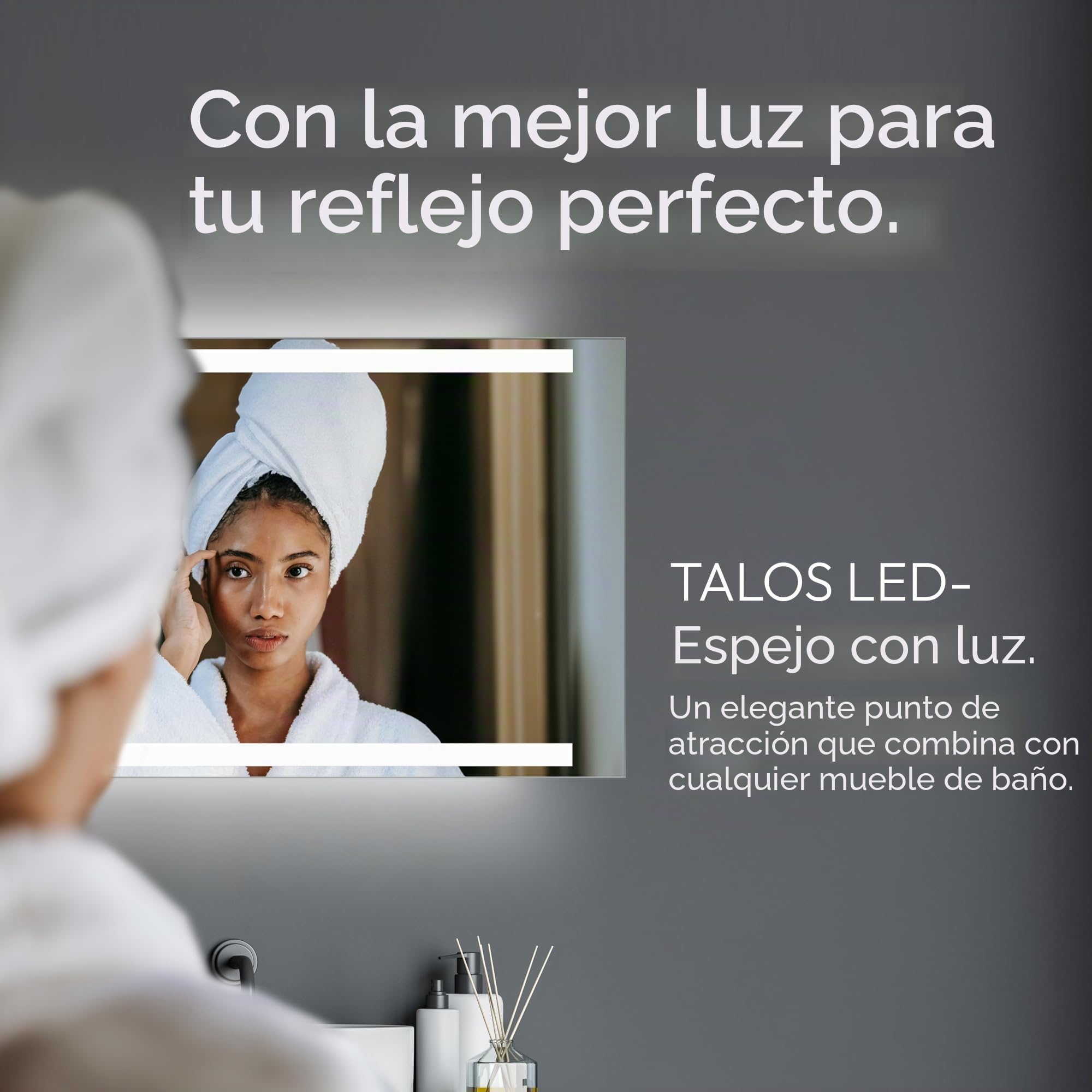 Talos Espejo de baño con iluminación LED, 80 x 60 cm, Espejo de Pared con iluminación, Apto para ambientes húmedos Gracias al Cuerpo de Aluminio, Color de luz Blanco Neutro