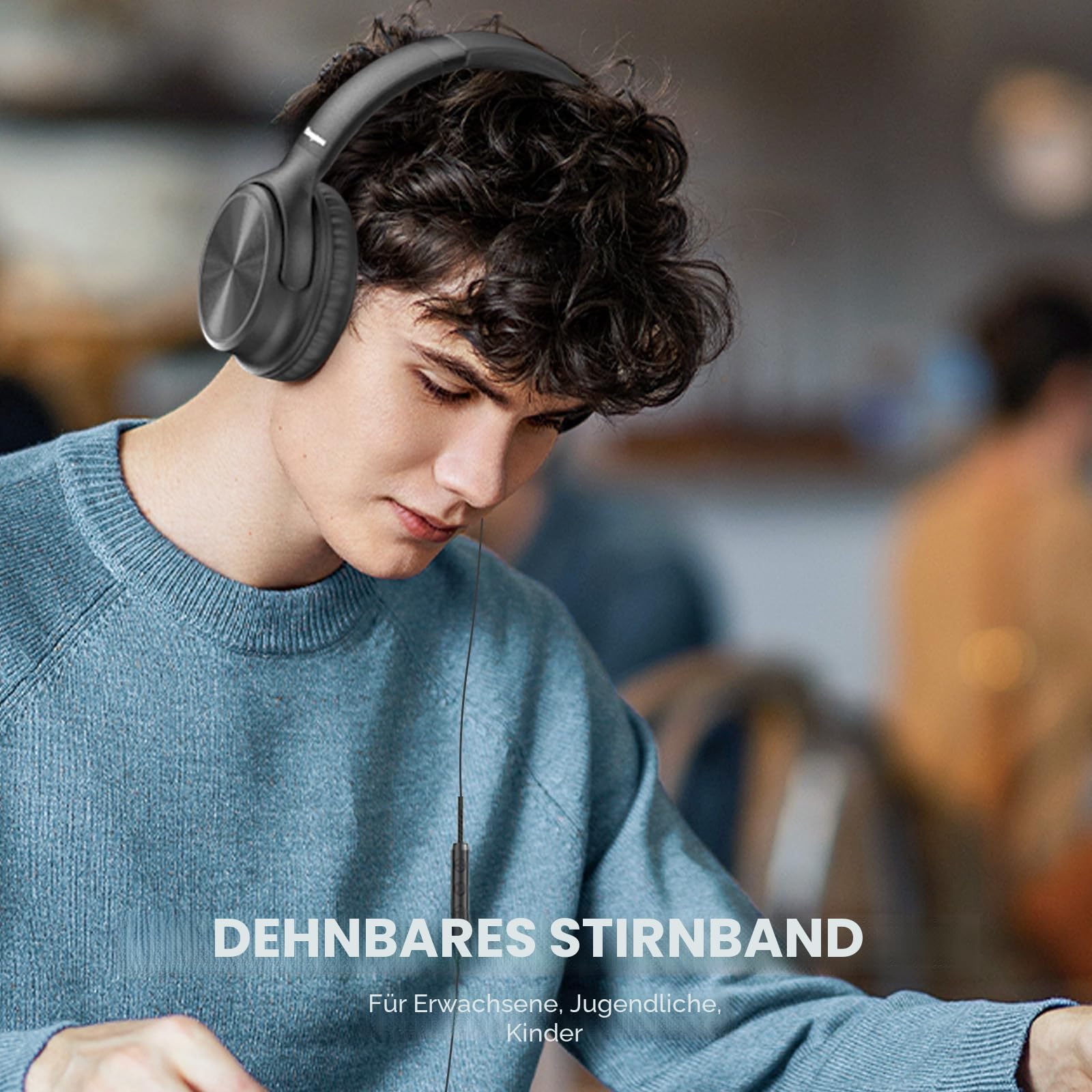 Cowyawn USB-C-Kopfhörer kabelgebunden, Over-Ear-Kopfhörer mit Mikrofon, Lautstärkeregler, HD-Stereo-Sound, faltbare,leichte Kopfhörer für Erwachsene/Teenager/Chromebooks/Laptop/Computer/Reisen,Schwarz