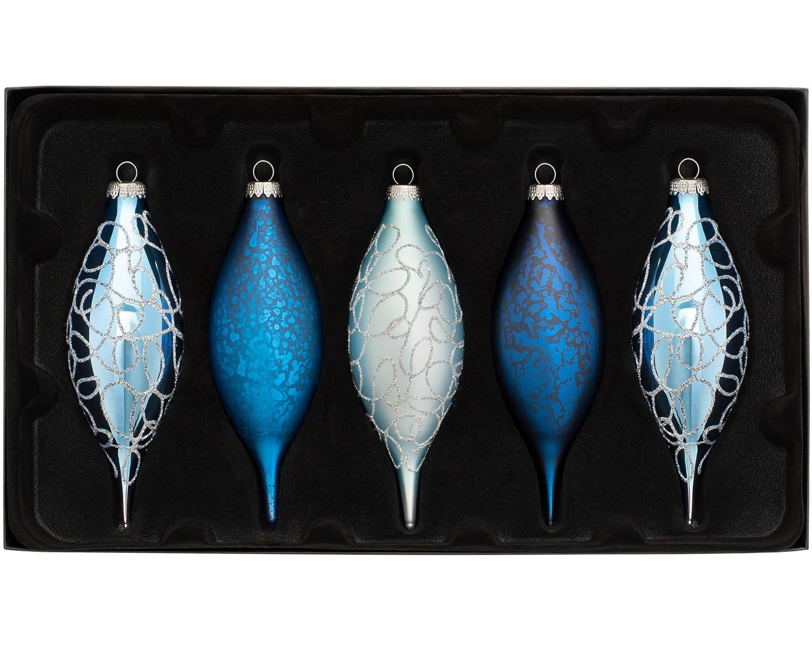 WeRChristmas Glass Baubles, Blue, 5-Piece