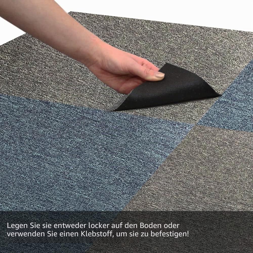 Teppichfliesen 20 Stück - 5m², 50x50cm Selbstliegend Teppichboden, Rutschfest Strapazierfähiger Kurzflor Teppich für Büro Wohnzimmer Balkon Auto(Grau)
