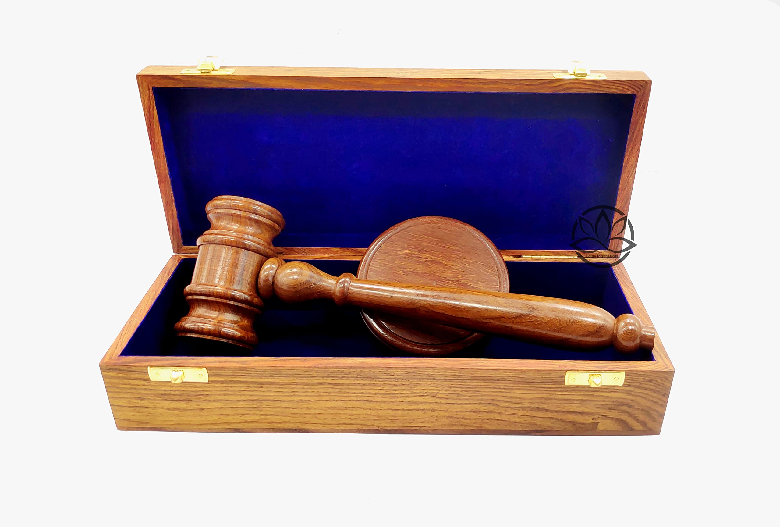 Premium Sturdy Handcrafted Wooden Gavel Boxed Set Blue Polished Gavel and Sound Block Gift Box Set for Lawyer, Judge and Auctioneer