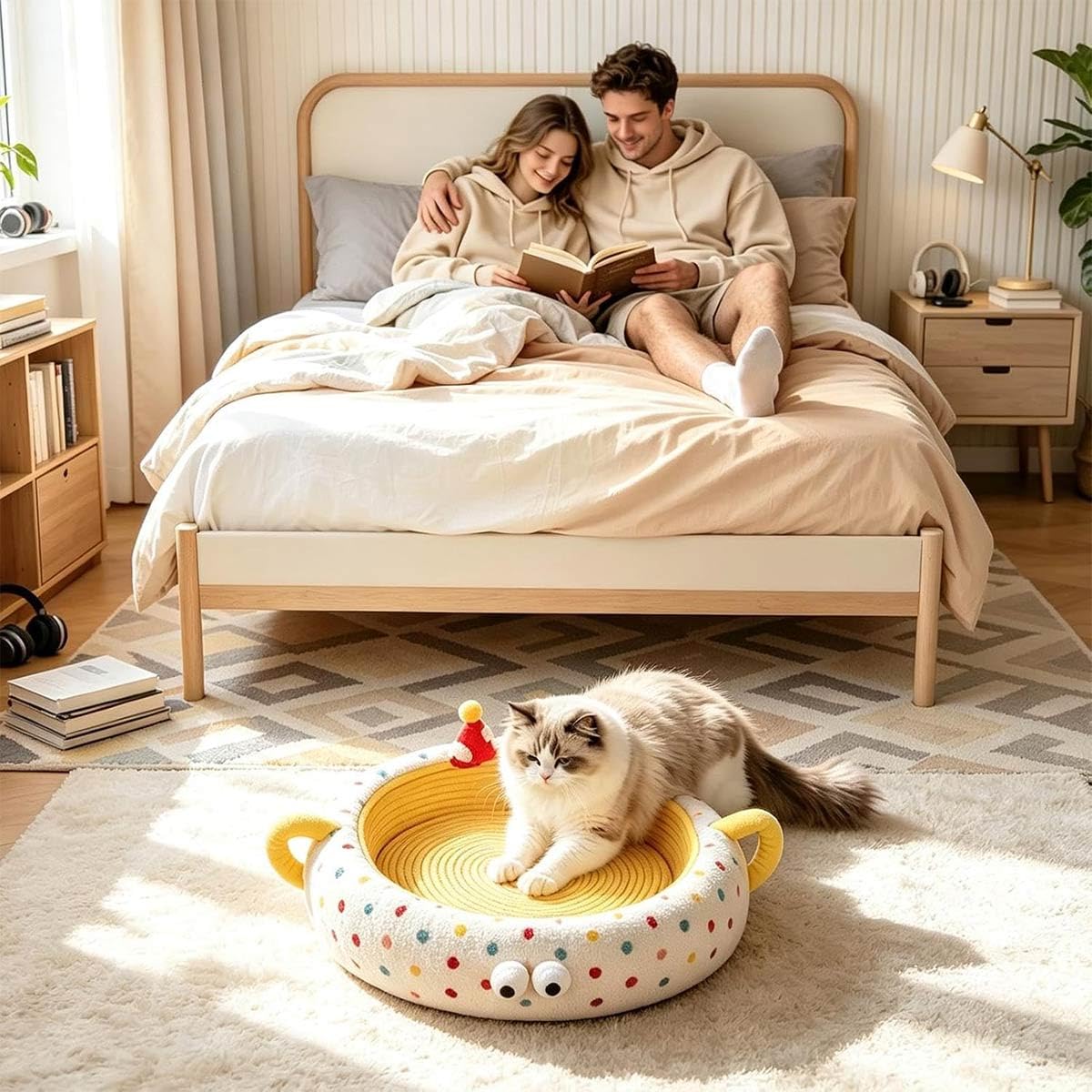Cat Scratcher,Cotton Rope Interactive Nail File Enrichment Bed,Yellow