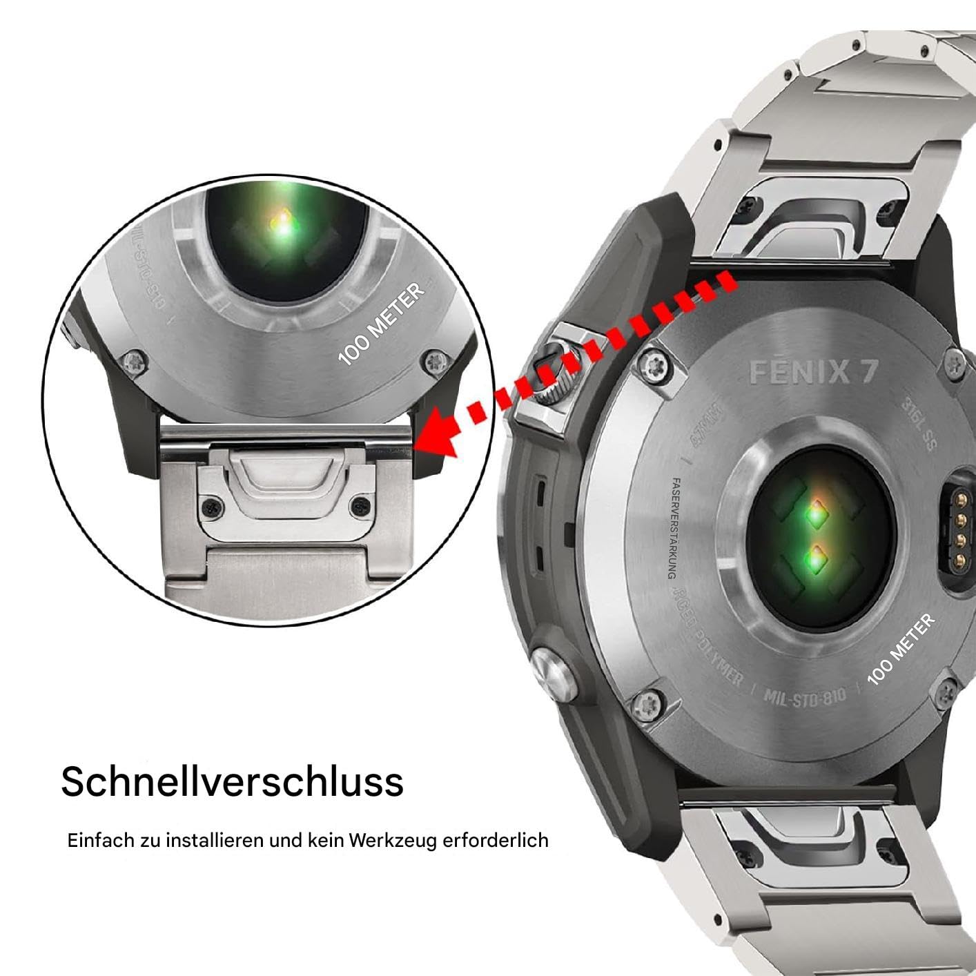 26mm Titan Armband Kompatibel mit Fenix 8 51mm/Enduro 3 51mm/7X Pro/6X Pro, 22mm Metall Armband Schnellverschluss Kompatibel mit Fenix 8 47mm/E 47mm/7/6 Pro/5 Plus/Forerunner 965 955