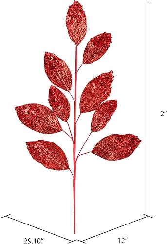 Miniatura 2 de Vickerman Spray de Navidad artificial de hoja de purpurina roja de 29 pulgadas. Incluye 6 aerosoles por paquete.