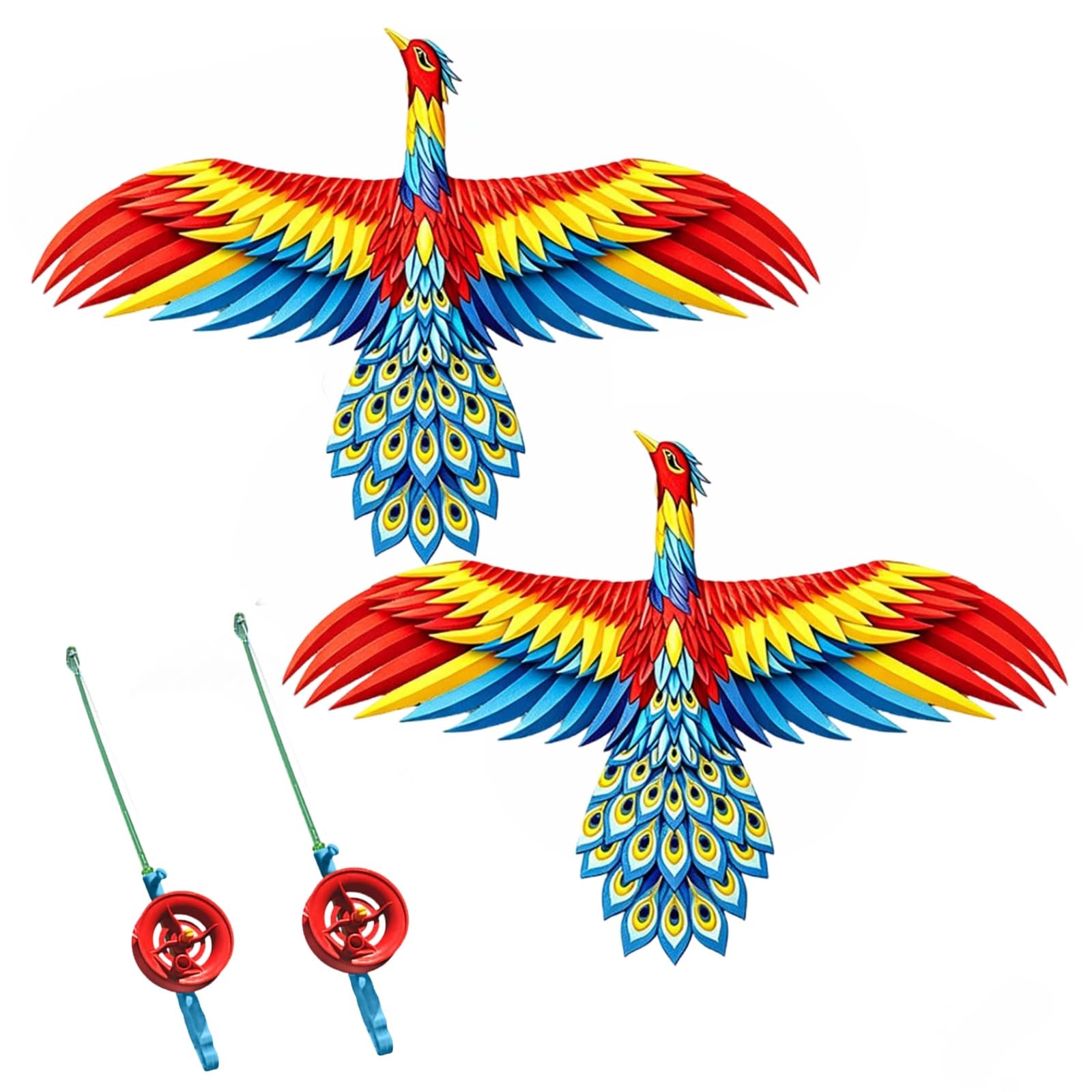 2Packs Kites for Kids, Handheld Fishing Rod Kites, Easy Fly Flapping Wing Toy,Long Tail Outdoor Flying Toy for Kids Adults Beginners Family