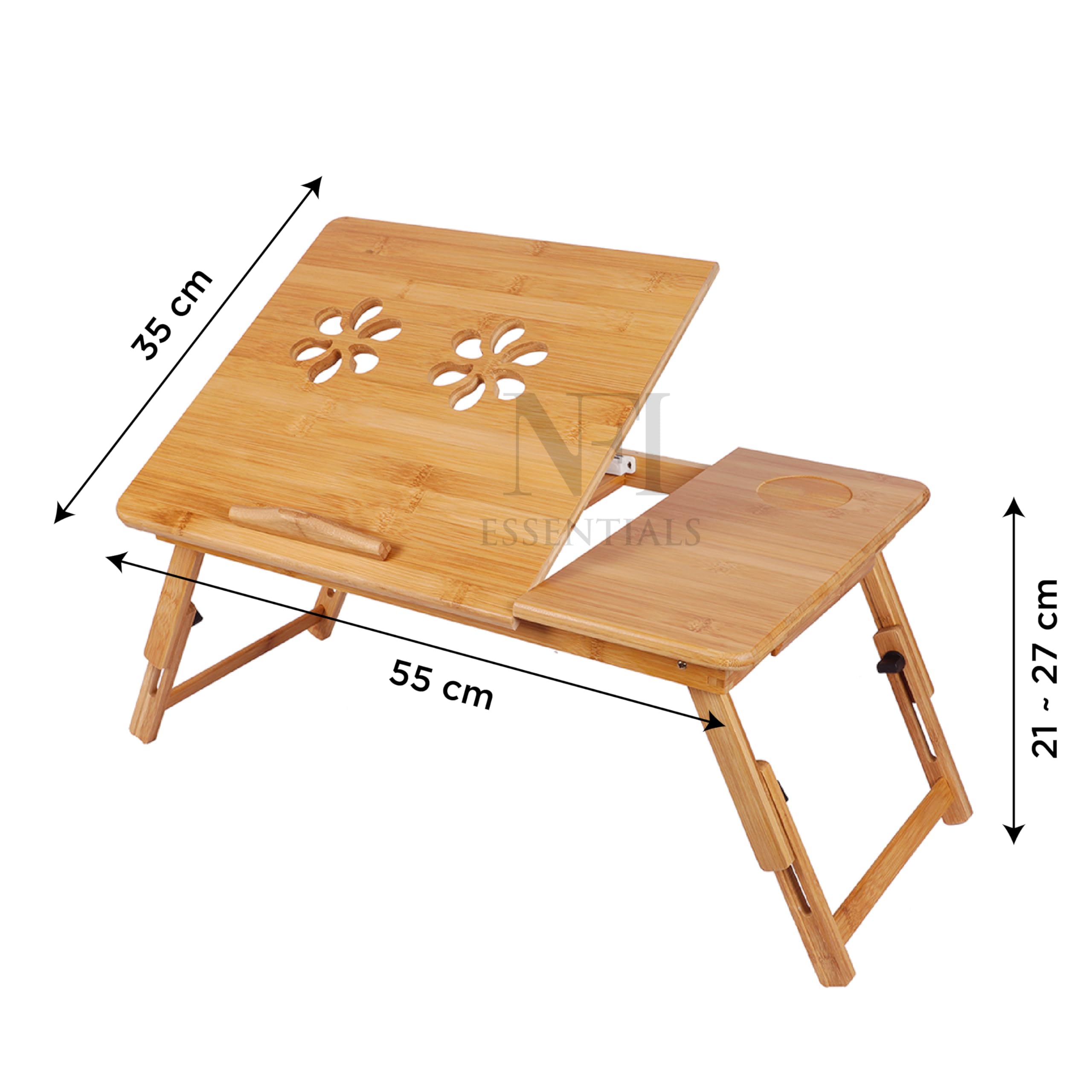 NFI essentials Bamboo Wood Foldable Laptop Table, Adjustable Portable Study Table, Study, Writing, Drawing & Activity Table with Adjustable Height, Bed Tray (55x35cm) 2