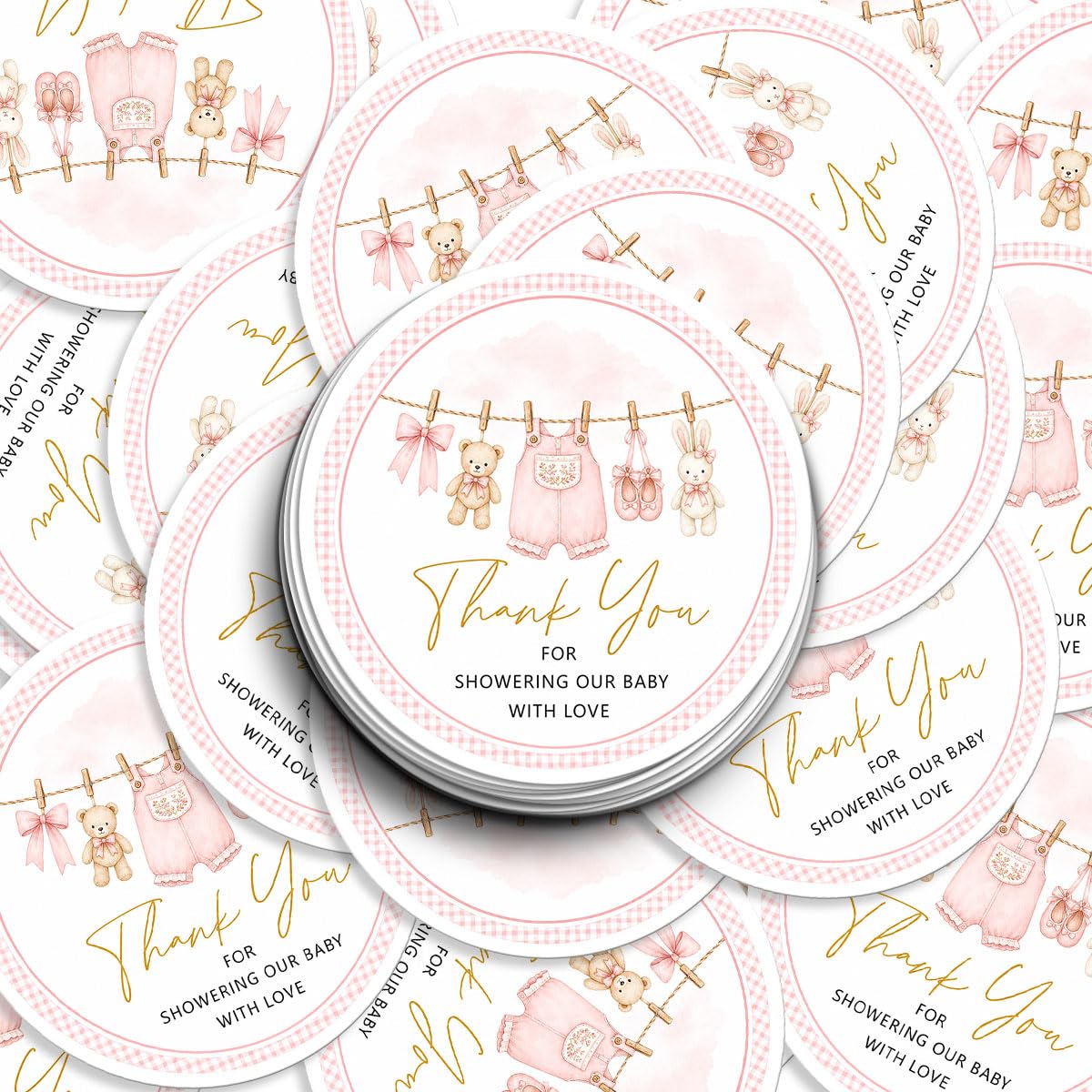 120pcs It's a Girl Pink Baby Shower Clothes Thank You Stickers Seals 2 Inch