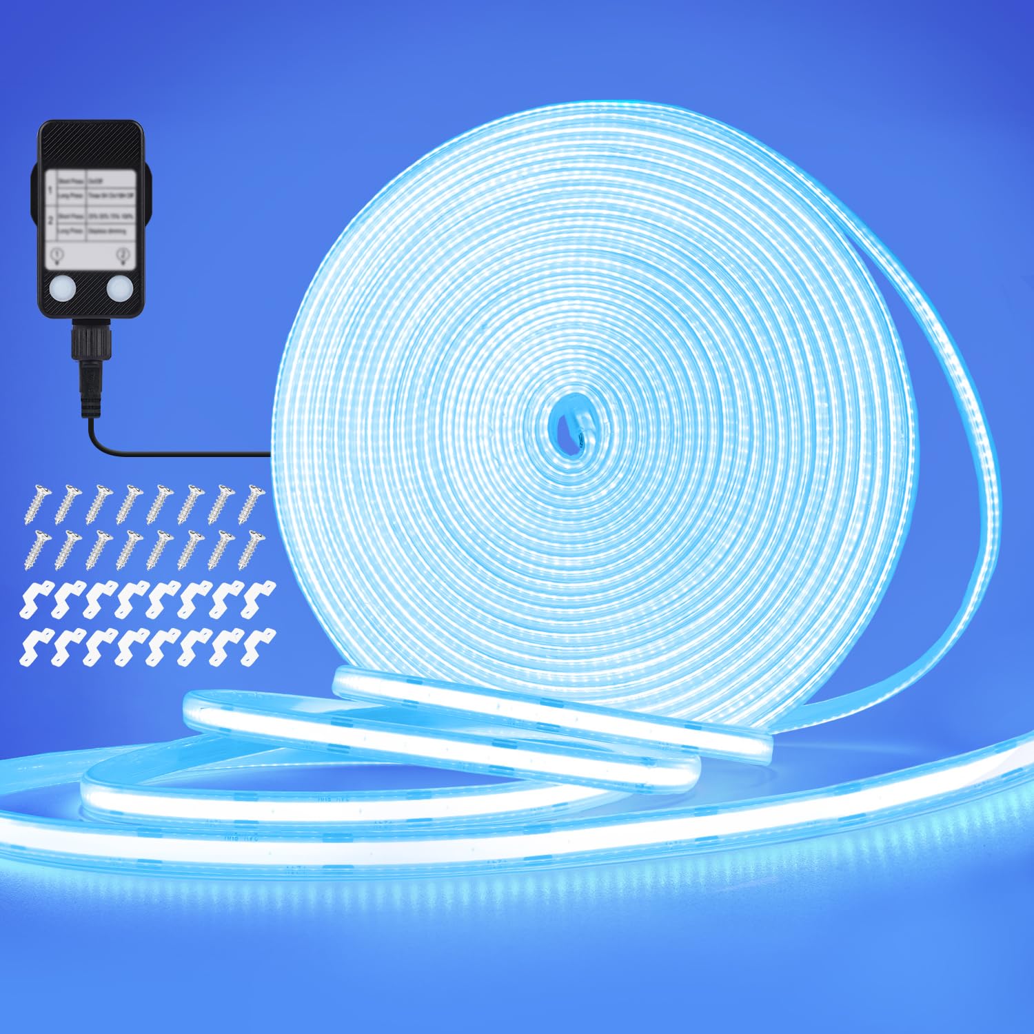 StarryEver Striscia LED COB per esterni, impermeabile IP67, dimmerabile, autoadesiva, per giardino, balcone, cucina, interni, soggiorno (10 m, 3200 LED, colore blu ghiaccio)