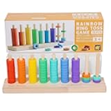 Wooden Color Sorting Stacking Toys, Montessori Toys Rainbow Rings Game, Wooden Sorting & Stacking Toys for Toddlers, Color Recognition Sensory Toy Educational for Ages 3 and Up Boys Girls Gift