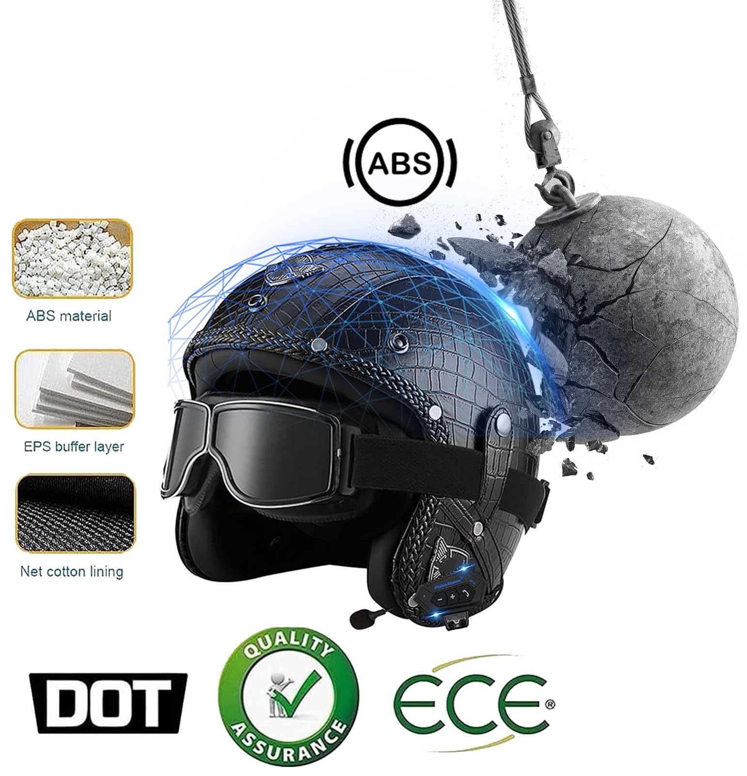 Casco Mezzo Bluetooth Vintage Casco Jet Omologato ECE Con Visiera Casco Mezzo Viso Aperto Uomo Donna Caschi Cromwell Classico Caschi Demi-Jet Per Soddisfare La Sicurezza Stradale