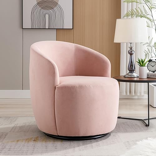 Silla giratoria decorativa, moderna silla redonda para sala de estar, cómodo sillón de terciopelo con barril de terciopelo, sofá individual pequeño,
