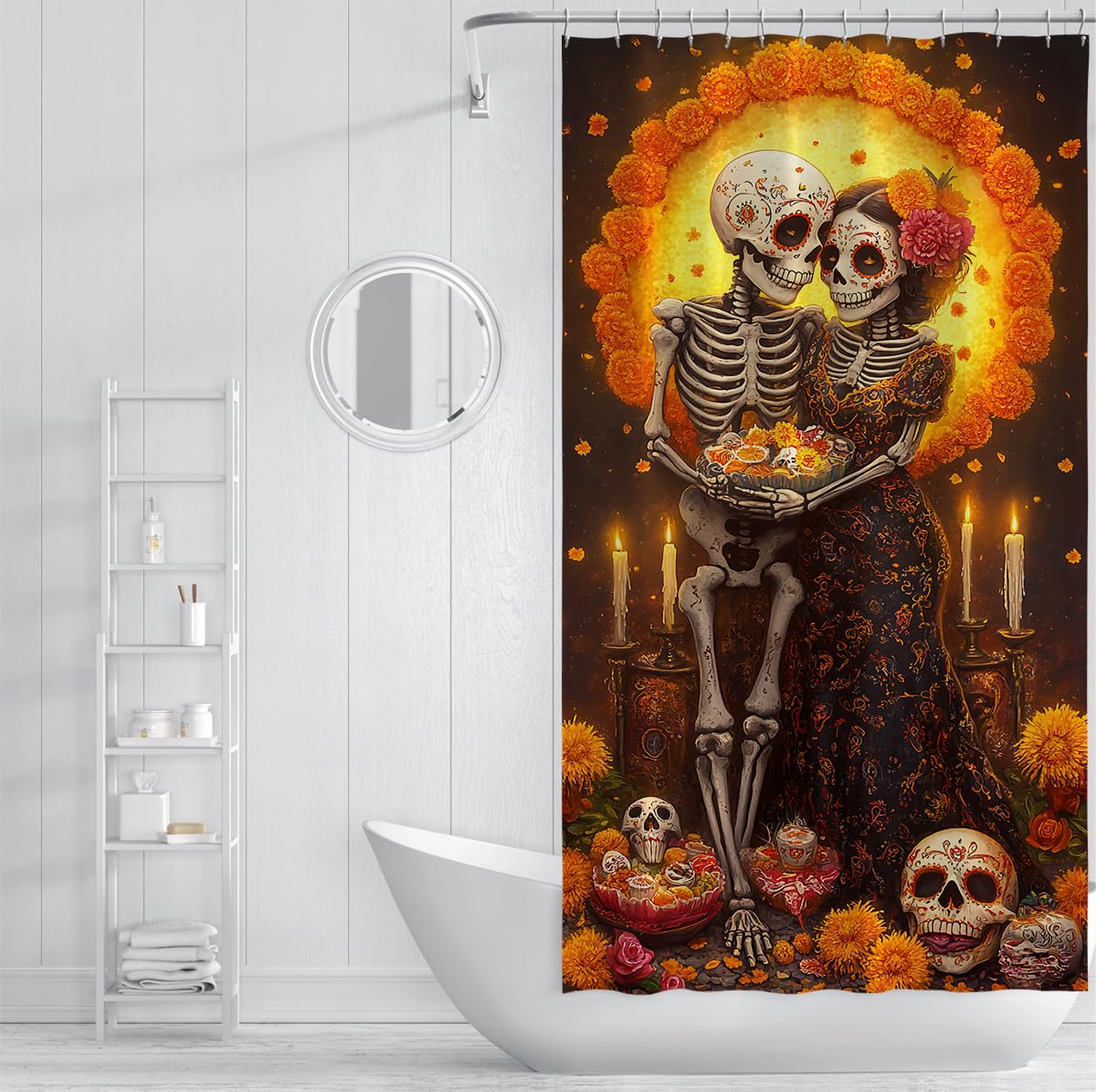 Tende Doccia Scheletro Retro Gotico Bagno 200x200cm
