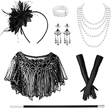 7PCS Accessori Anni 20 Donna, Great Gatsby Accessories Set, Roaring 20's Theme Set, Accessory Charleston Donna Neri for Halloween, Christmas, Mardi Gras