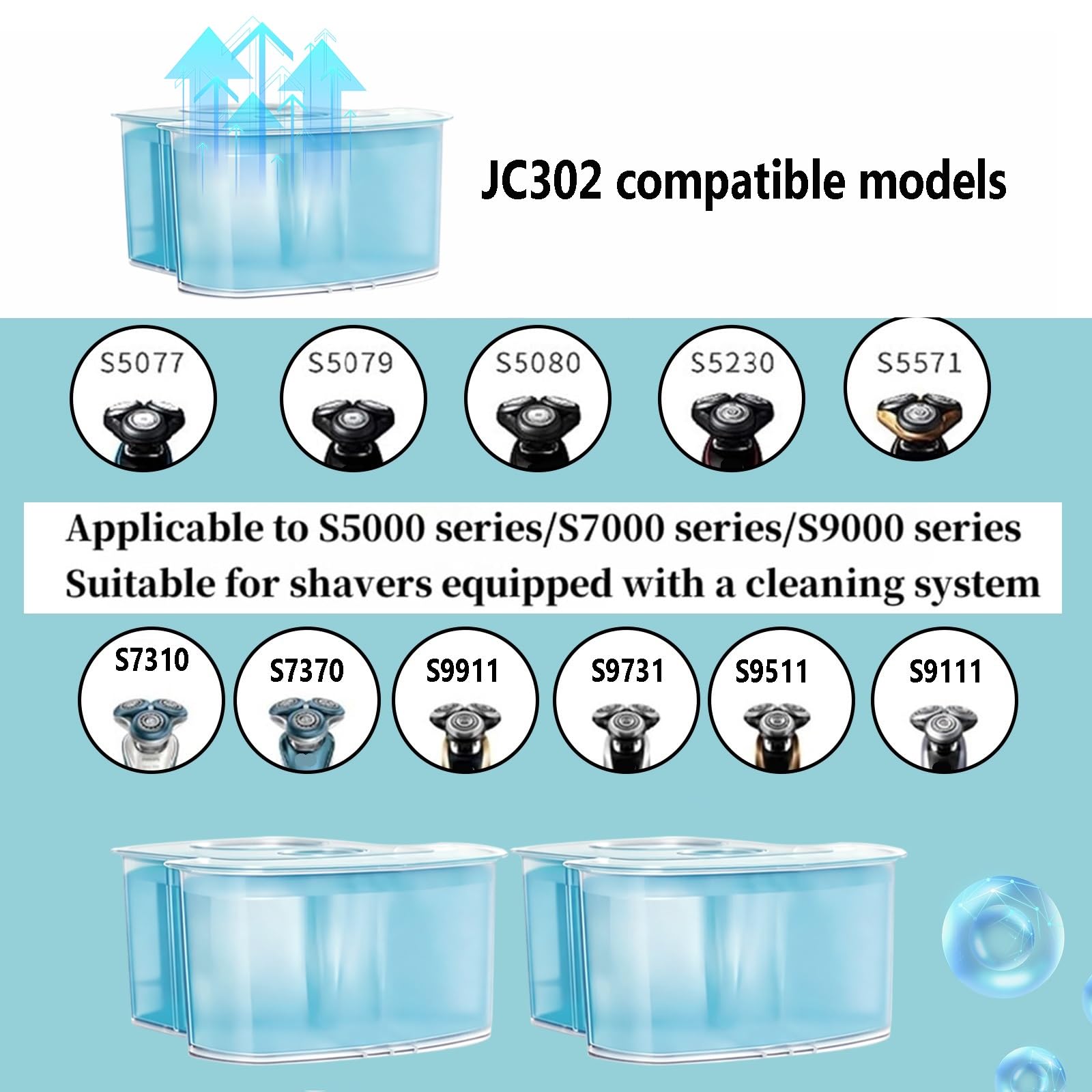 170ml JC301 JC302 Liquide de nettoyage pour rasoirs - Compatible avec Philips S5000/S7000/S9000 Series - Convient aux rasoirs équipés d'un système de nettoyage(4pcs)
