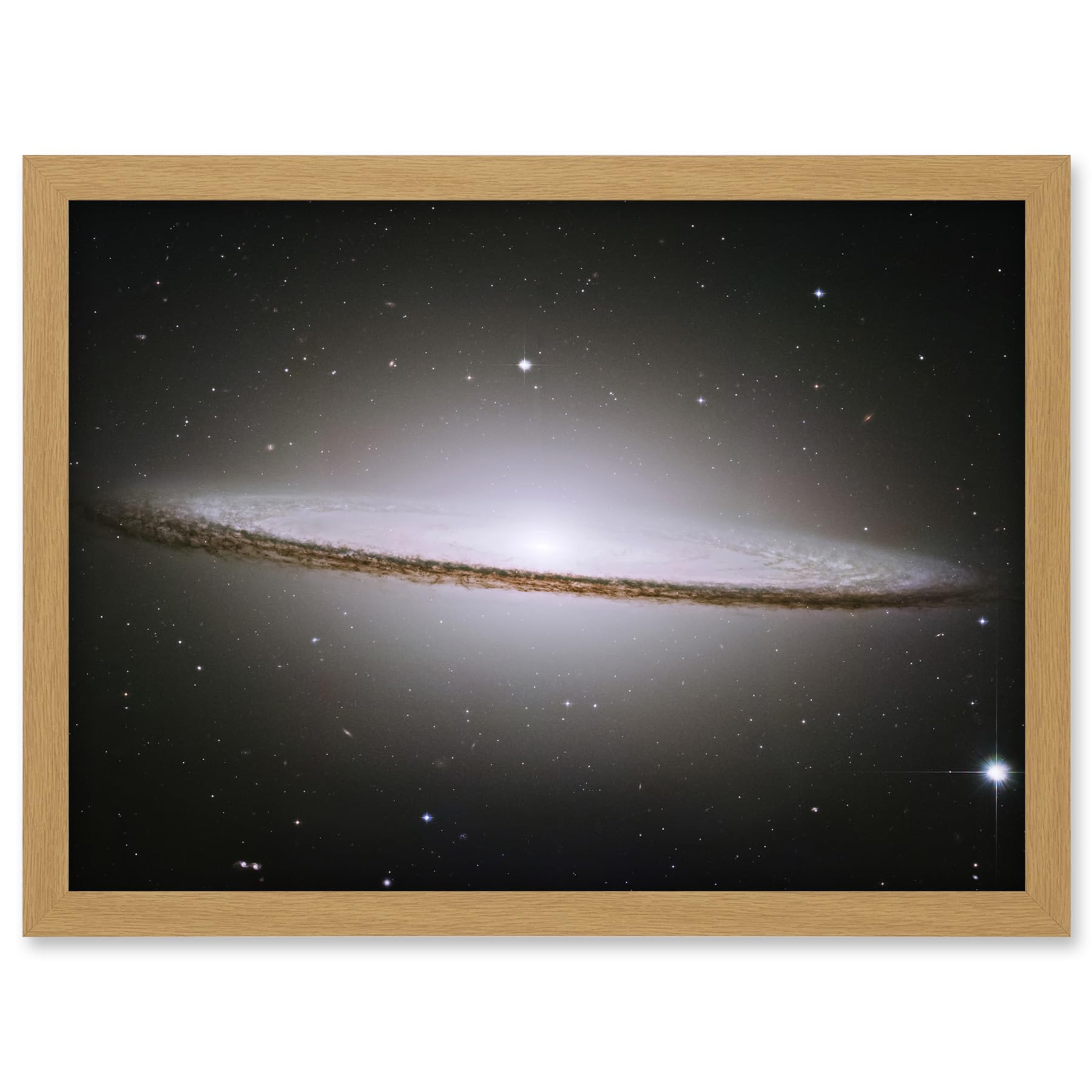 Artery8 Hubble Space Telescope Image The Majestic Sombrero Galaxy M104 Messier 104 Bright White Core Globular Clusters Swirling Dust Lanes Earth Artwork Framed A3 Wall Art Print