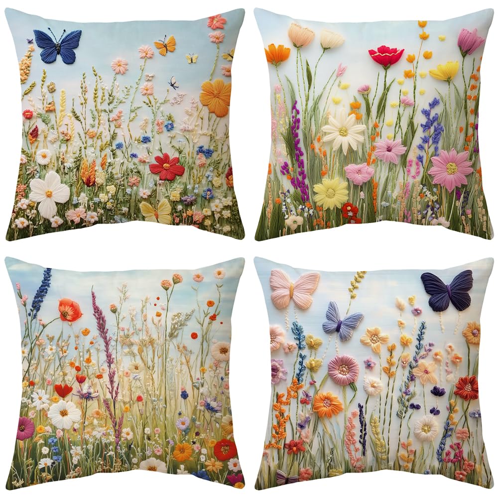 ARNTY Kissenbezüge, Kissenhüllen 45x45 4er Set Samt Sofakissen Bezug Kissenbezüge Frühling Weicher Kissenbezug für Sofa Schlafzimmer Auto