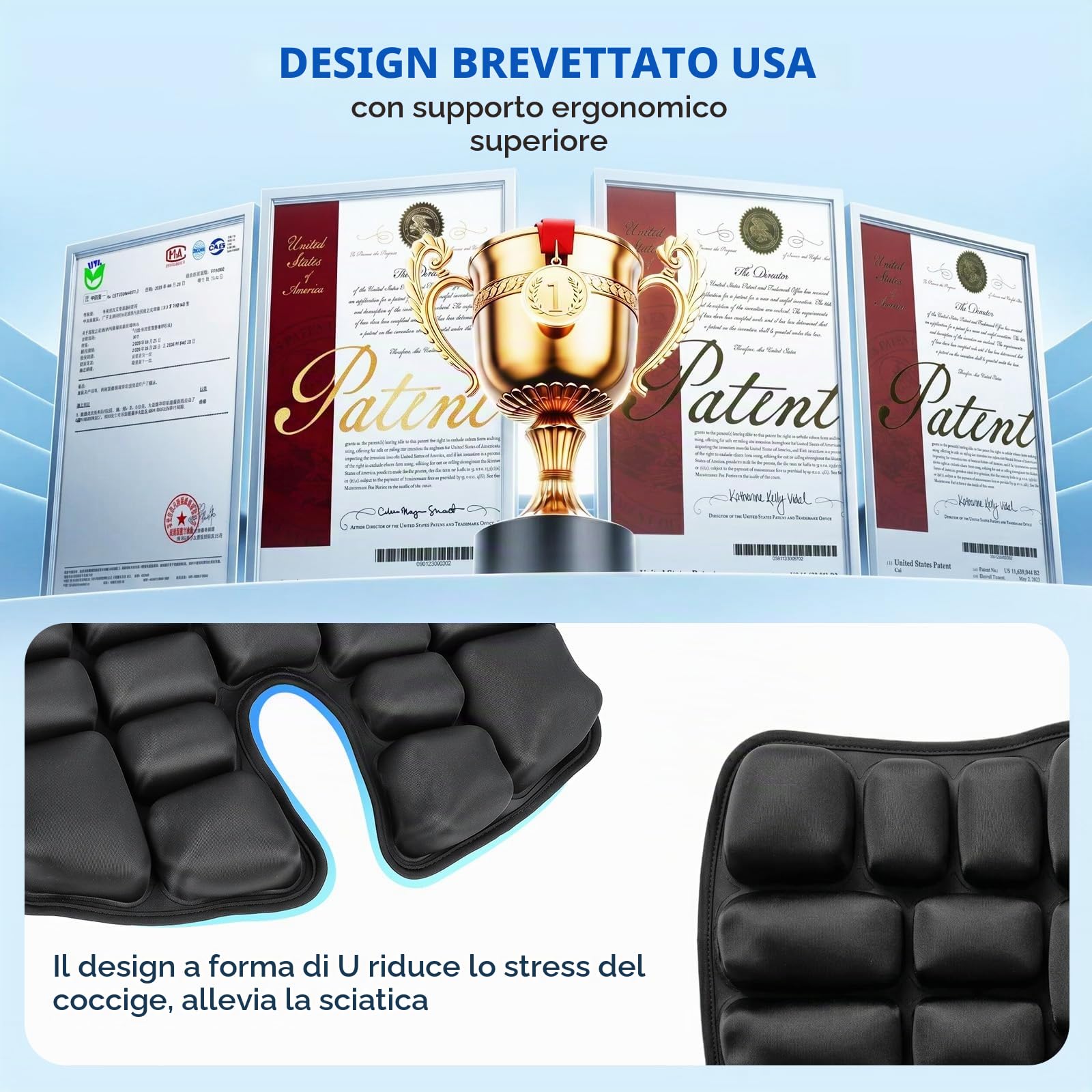 Cuscino Gonfiabile per Seduta con Celle d'Aria 3D, Cuscino di Seduta Gonfiabile Cuscino Antidecubito per Alleviare Pressione da Seduta su Sedia a Rotelle, Viaggi, Ufficio, Auto, Aereo