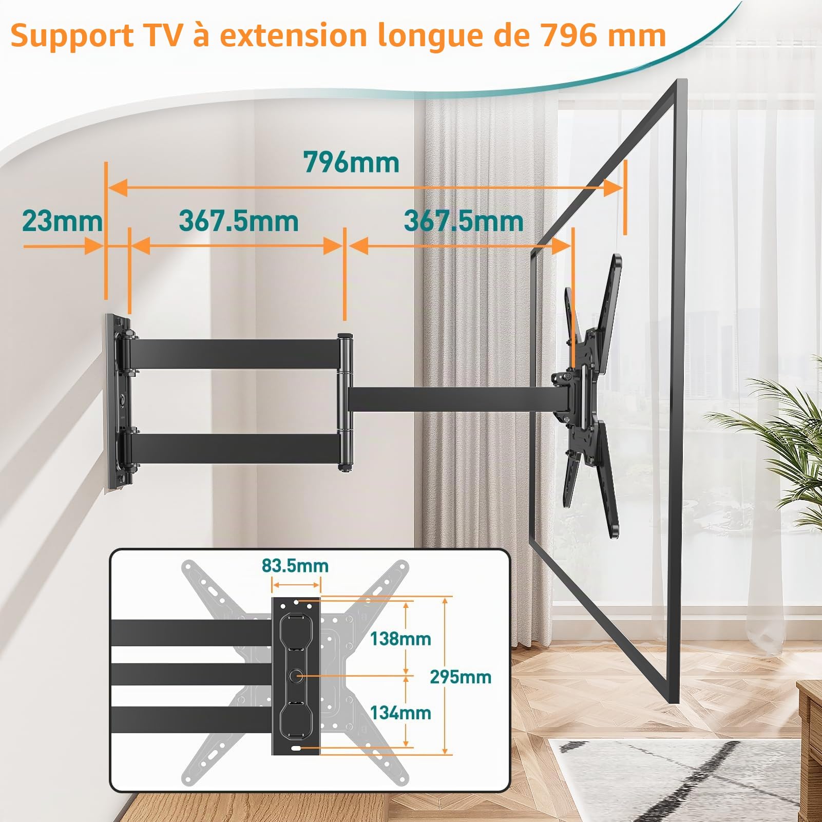 ELIVED Support mural de 796 mm pour téléviseur de 66 à 165 cm
