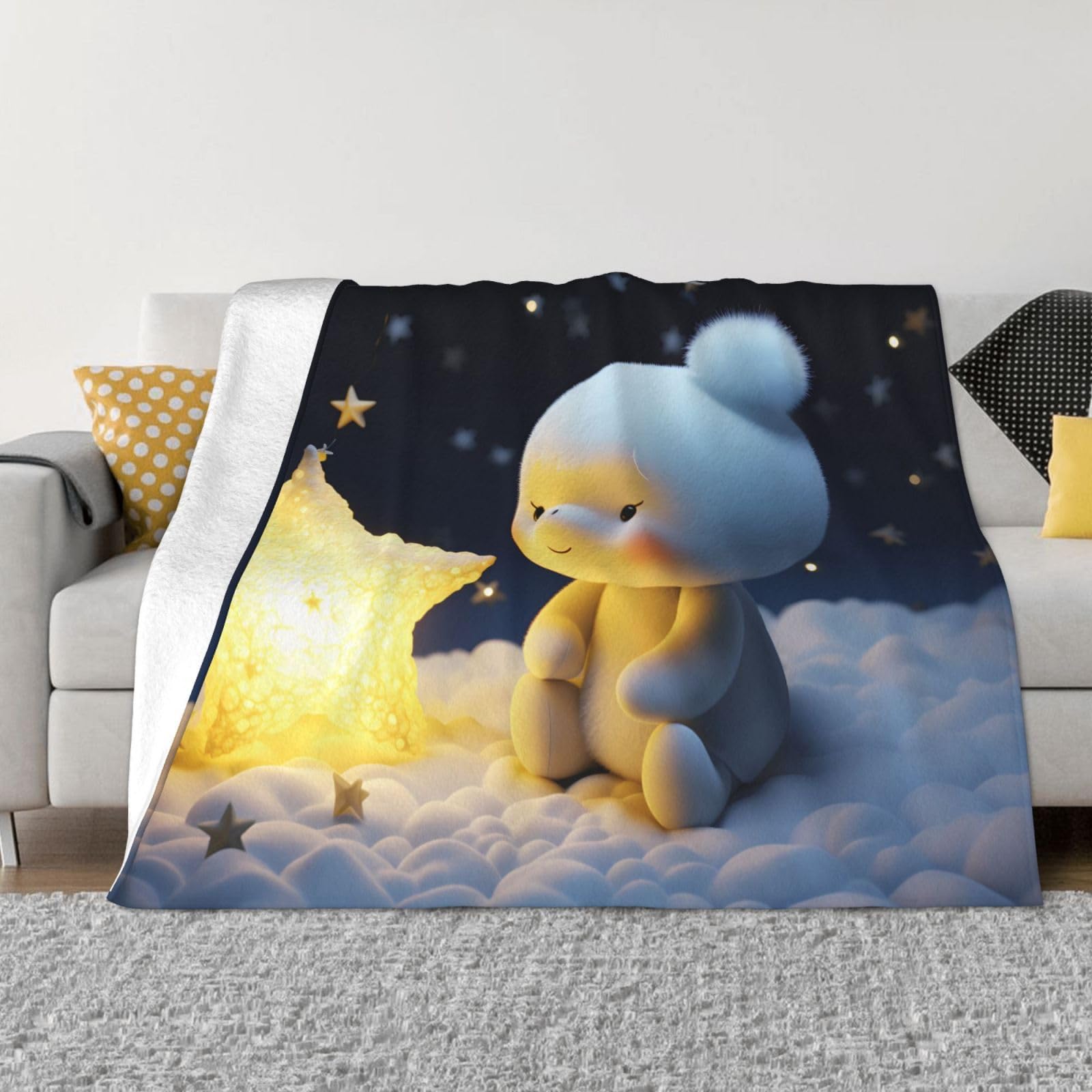 Couverture polaire douce en flanelle PHAYAH 203x152 cm motif étoile pour lit et canapé