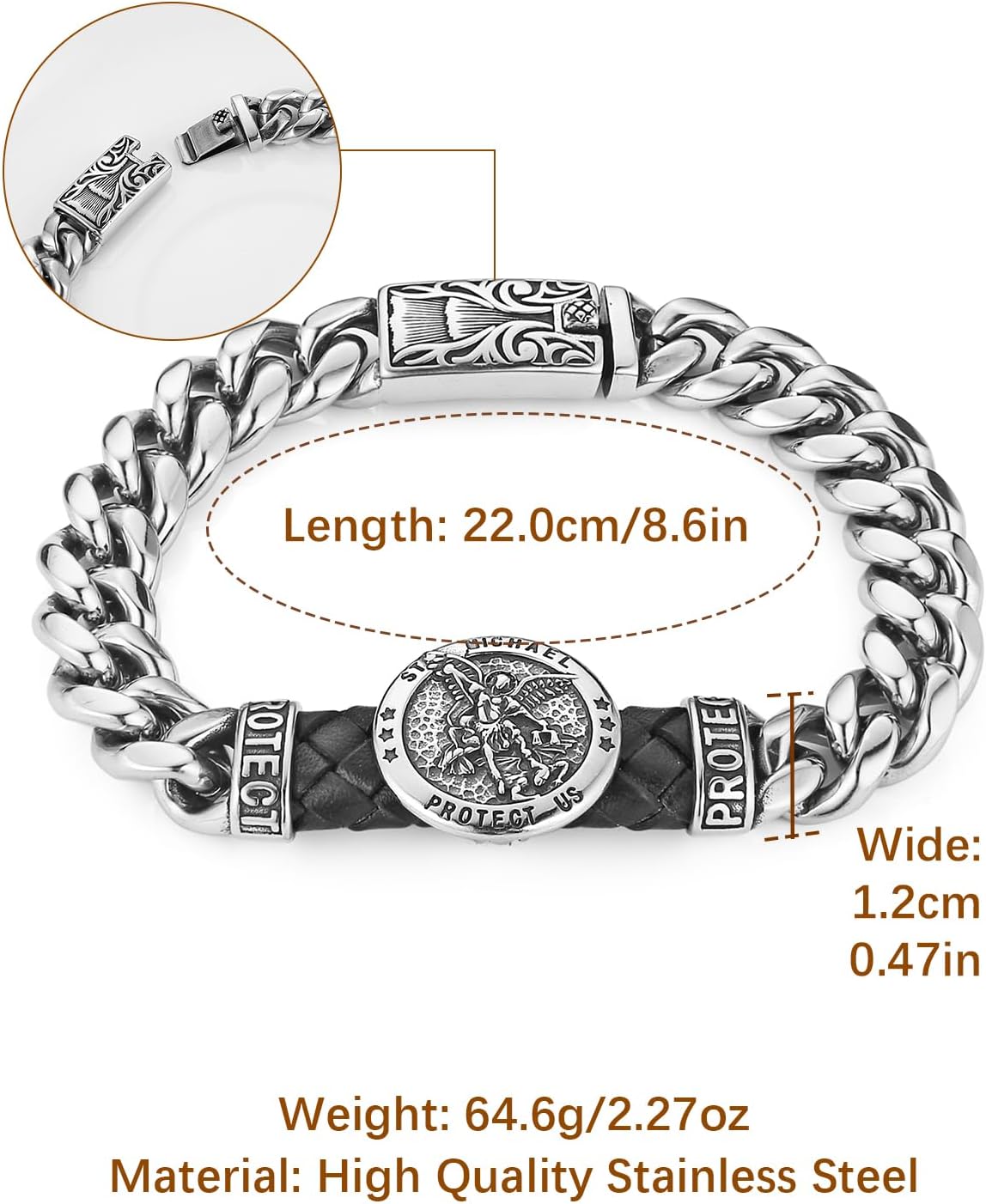 HZMAN 8.5Inch Cuban Link Bracelet for Men Silver Stainless Steel Heavy Biker Link Bracelet - Image 5