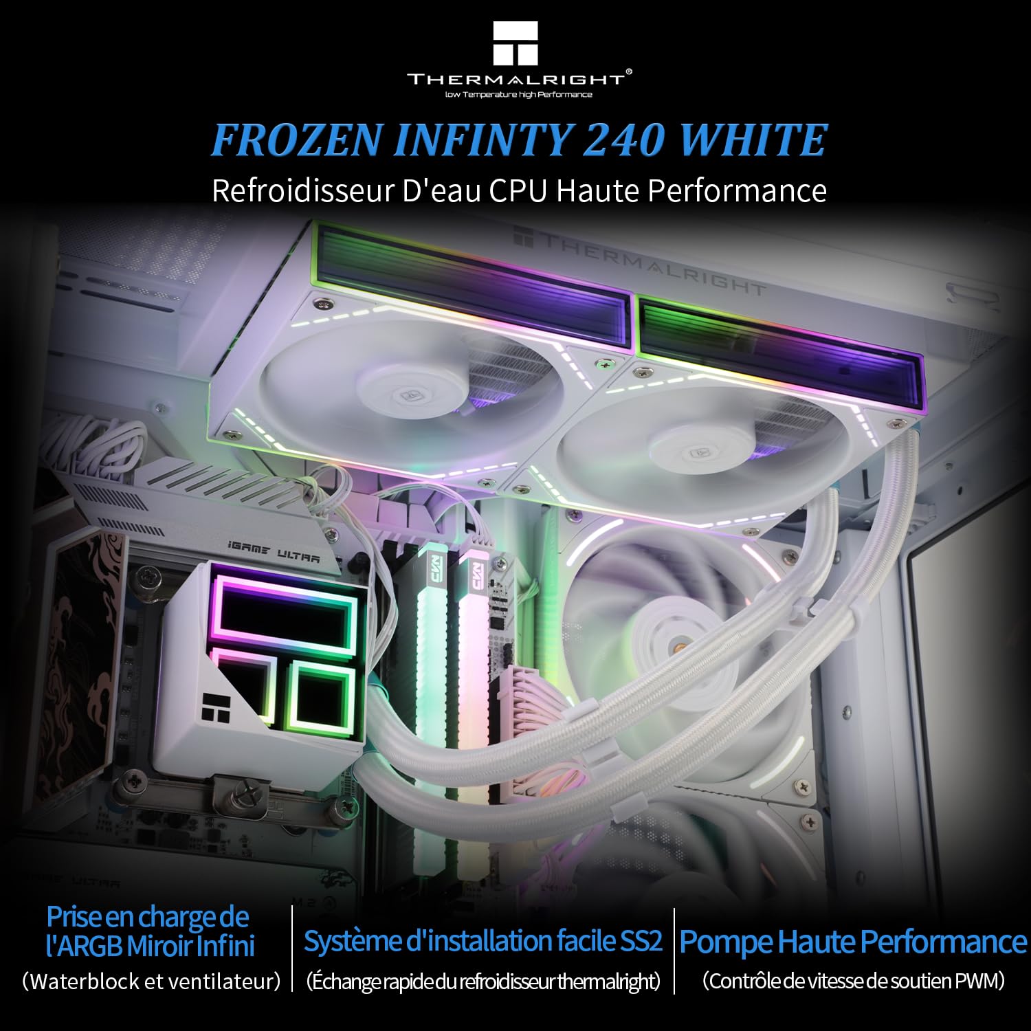 TR Frozen Infinity 240 BLANCO, TL-M12W * 2 ventiladores PWM, refrigerador de agua para procesador de computadora, espejo ARGB Infinity, refrigeración líquida para CPU 240: LGA1851/1700/1150/1151/1200