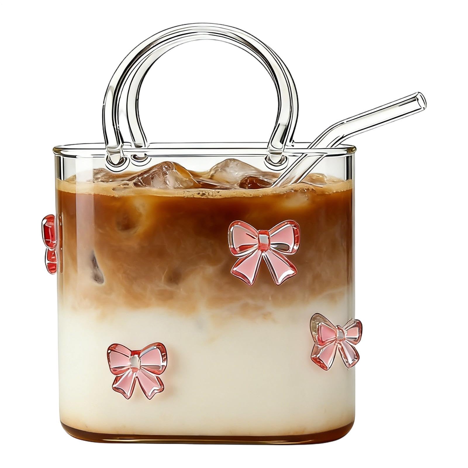 Taza transparente dulce para vino y té de frutas con diseño decorativo de bolso de mano