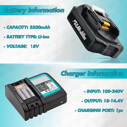Miniatura 3 de 1Pack 3.5Ah BL1815 18V Battery and Charger Combo for Makita 18V for 18Volt Battery Charger BL1830 BL1850B BL1840B BL1820 BL1850 for Makita Battery