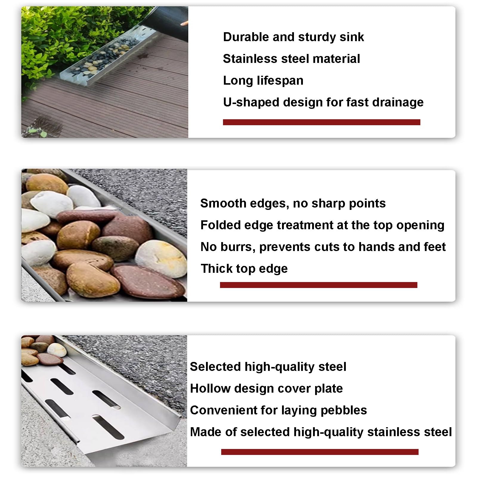 Liniowy ruszt drenażowy ze stali nierdzewnej, trwała, wąska osłona odpływowa do patio na zewnątrz, kuchni i łazienki (wys. 10 x szer. 20 cm)