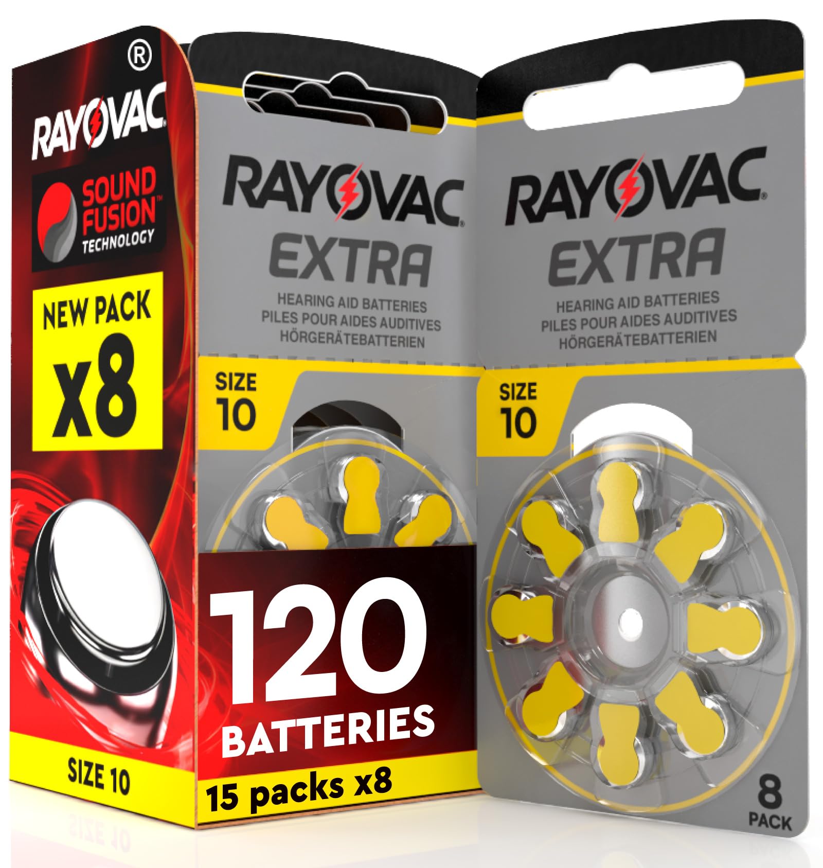 120 Batterie Per Apparecchi Acustici Auricolari Rayovac Extra Misura 10. - 15 Blister da 8 Pile