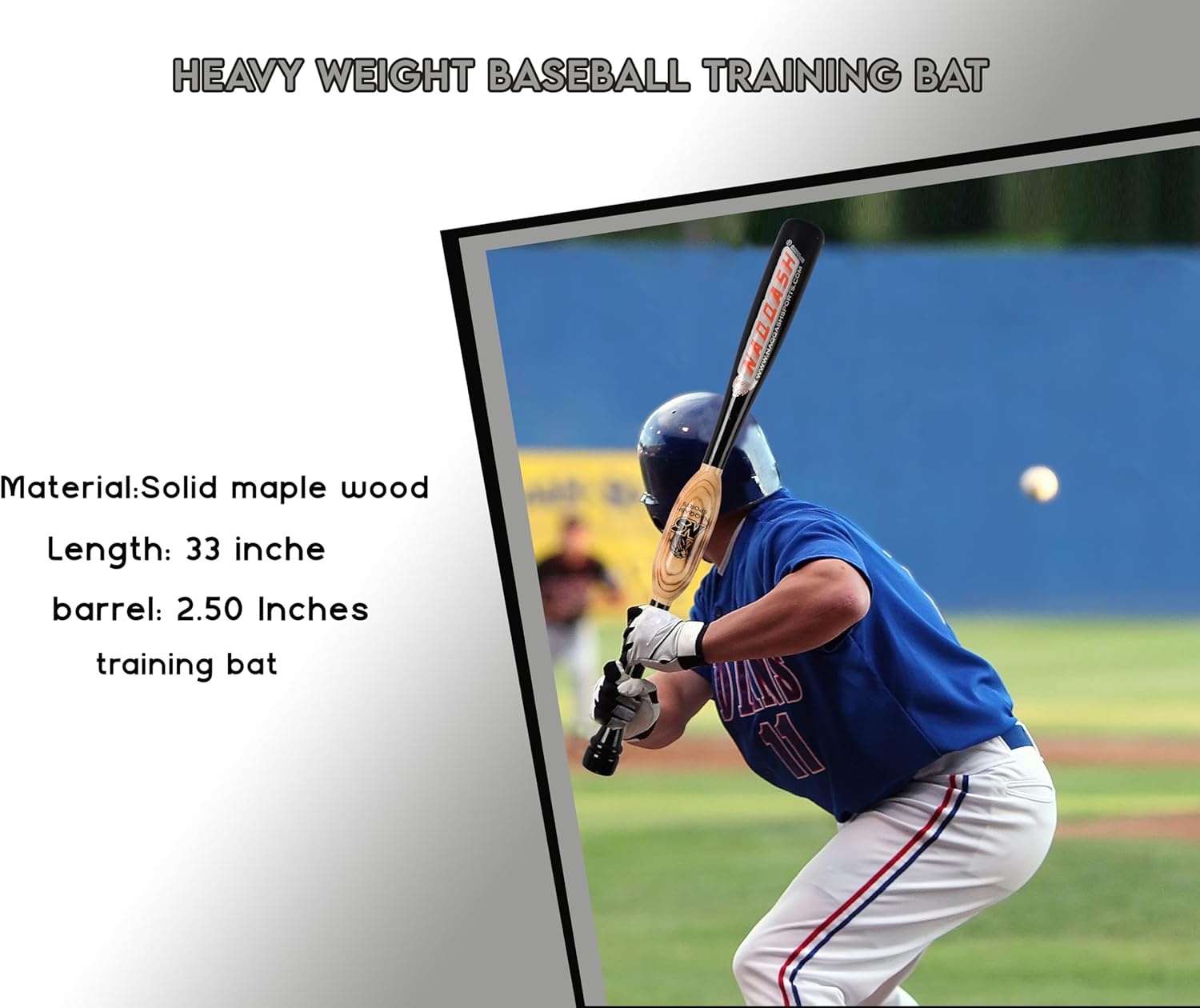 33"/ 41 oz Black Heavy Weight Two Handed Baseball & Softball bat with Solid Pro Maple Wood for to Improve Strength, bat Speed, Overall Swing Trainer and Adult in Barrel Size 2.50 with Flame Work