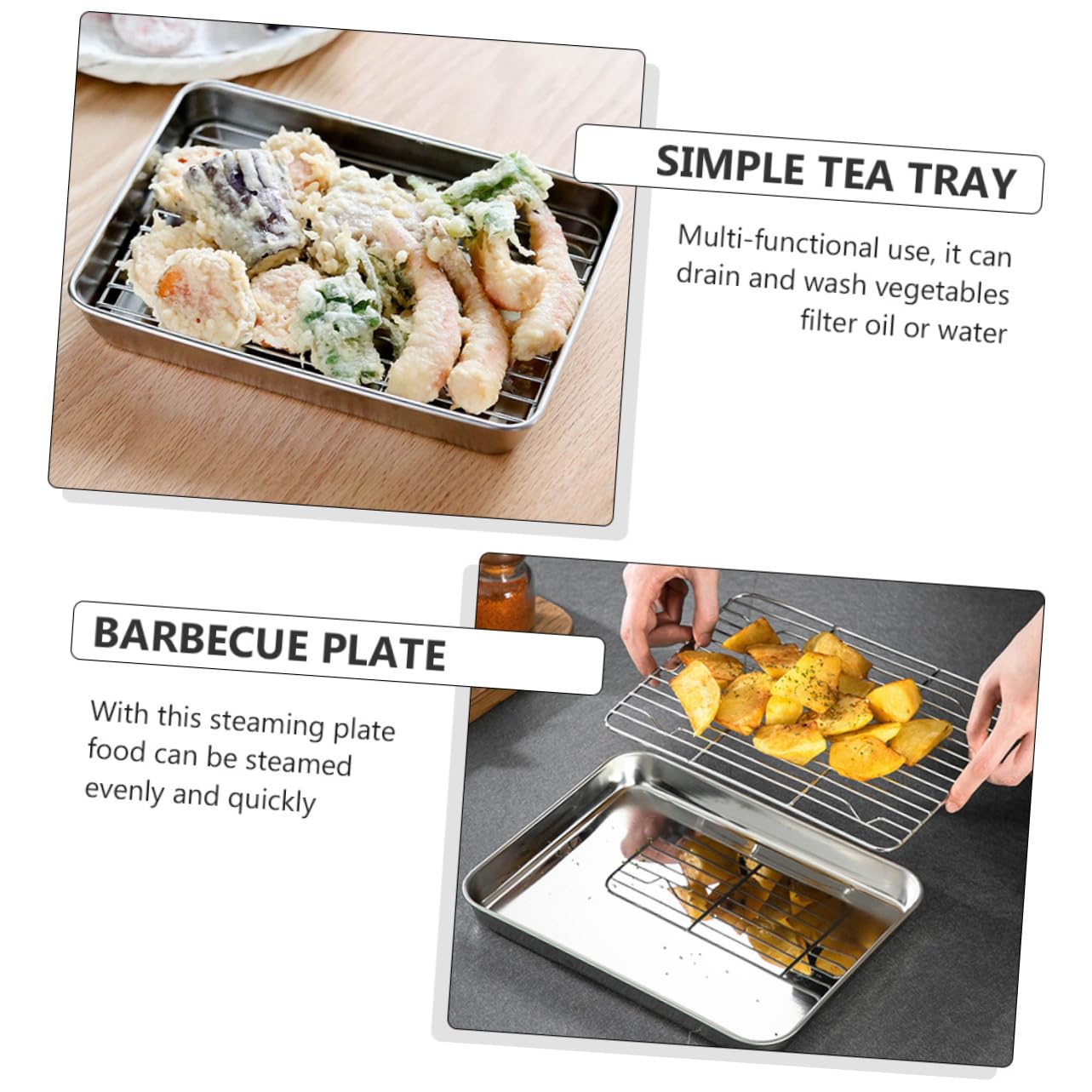 BRIGHTFUFU Craftsmanship Silver Serving Platter Smooth Polishing Leakproof Tea Plate Grid Bracket