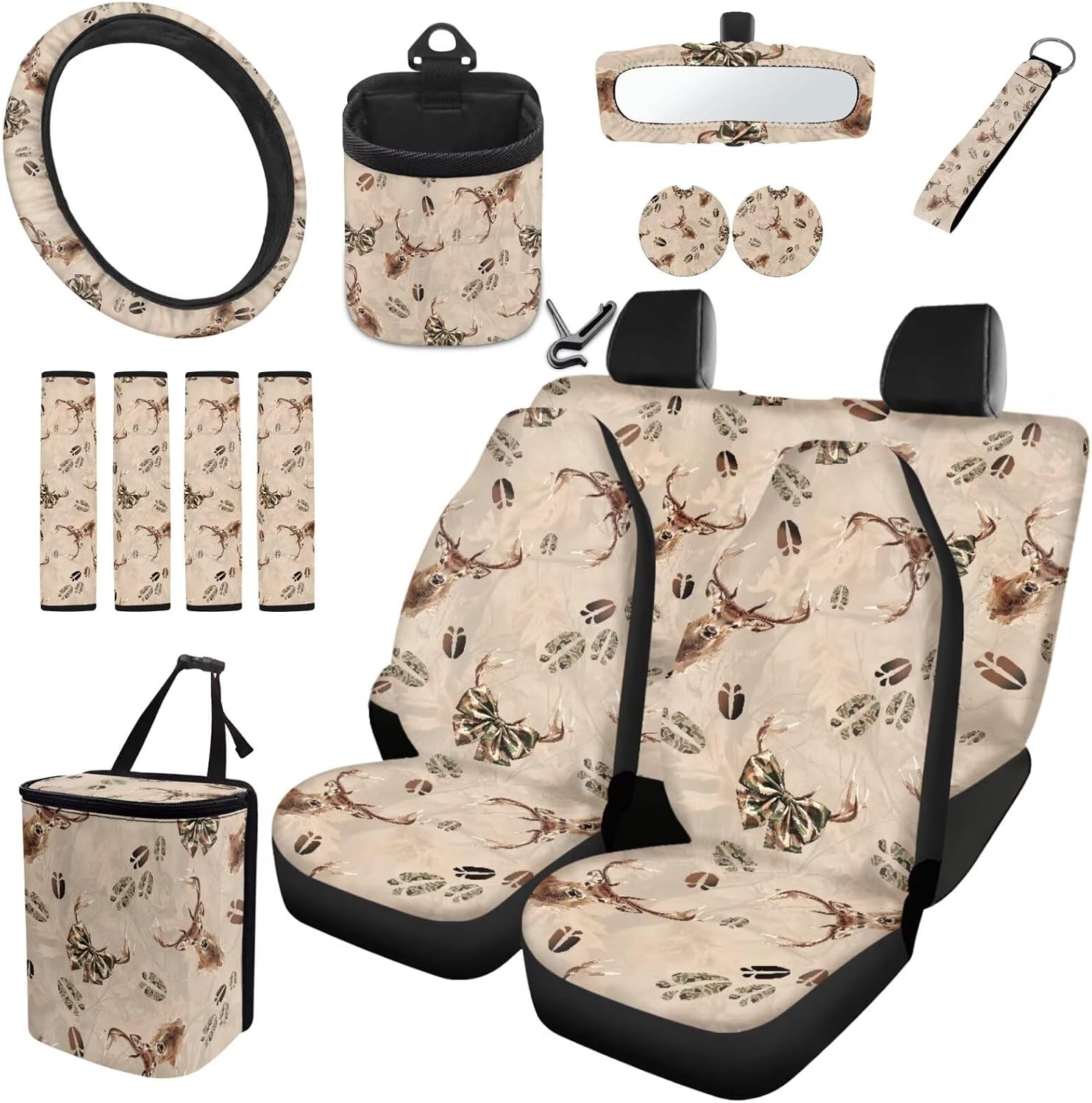 Deer Automobile Seat Covers Full Set, 15 Pcs, Bow