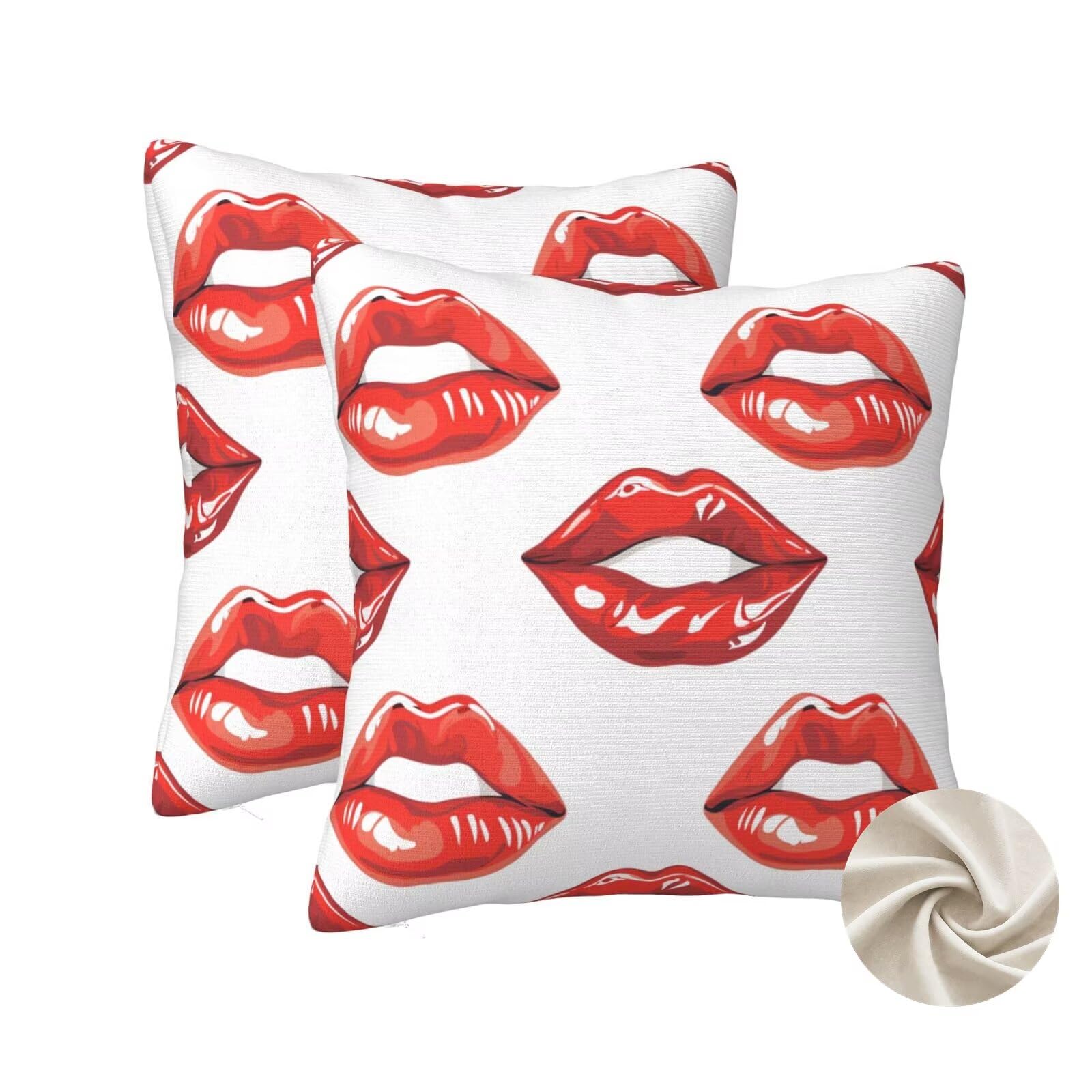 Housse de coussin les lèvres rouge 50x50 cm veloutée de qualité supérieure