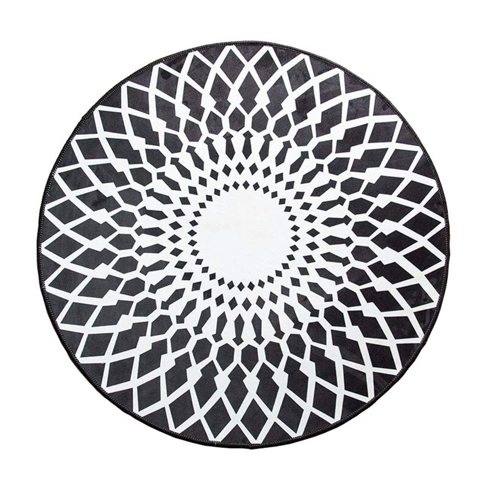 Tapis moderne rond lavable noir et blanc de 120cm parfait pour sublimer le salon ou un bureau