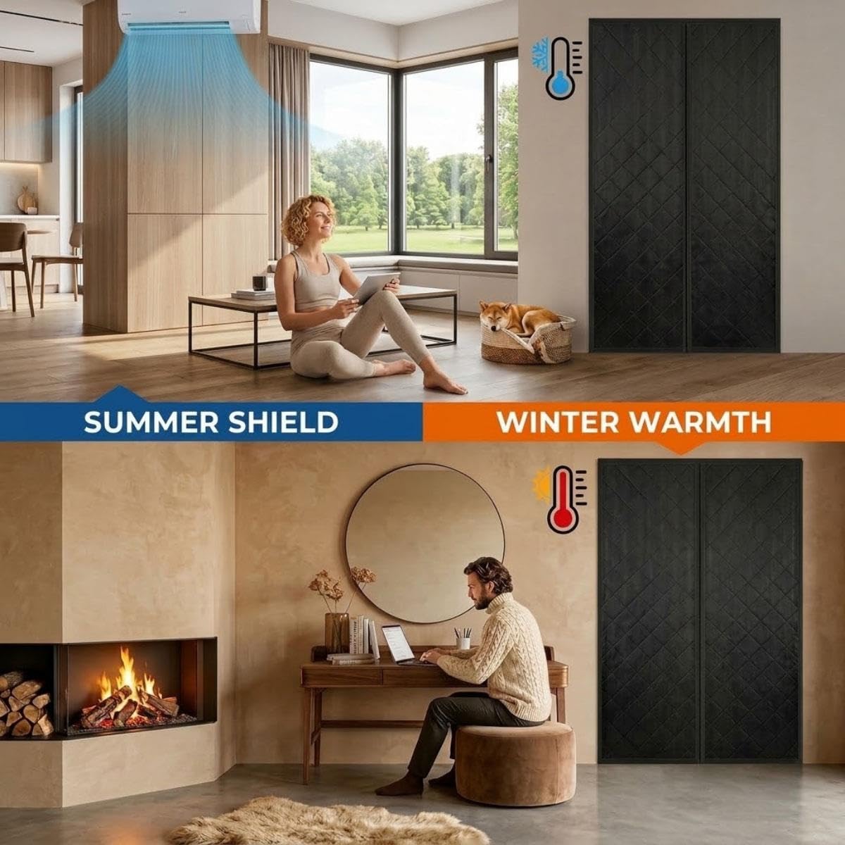 Cortina Algodón Térmica Magnética Para Puertas, Reduce Ruido, Impermeable