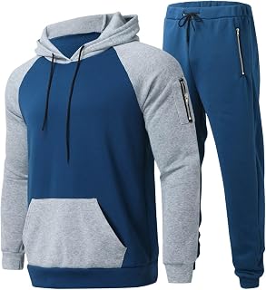 ZHUER Men's Velour Tracksuits Winter Warm Full Zip Sweatsuit Sets Long Sleeve Color Block Casual Sportswear Suit Comfy
