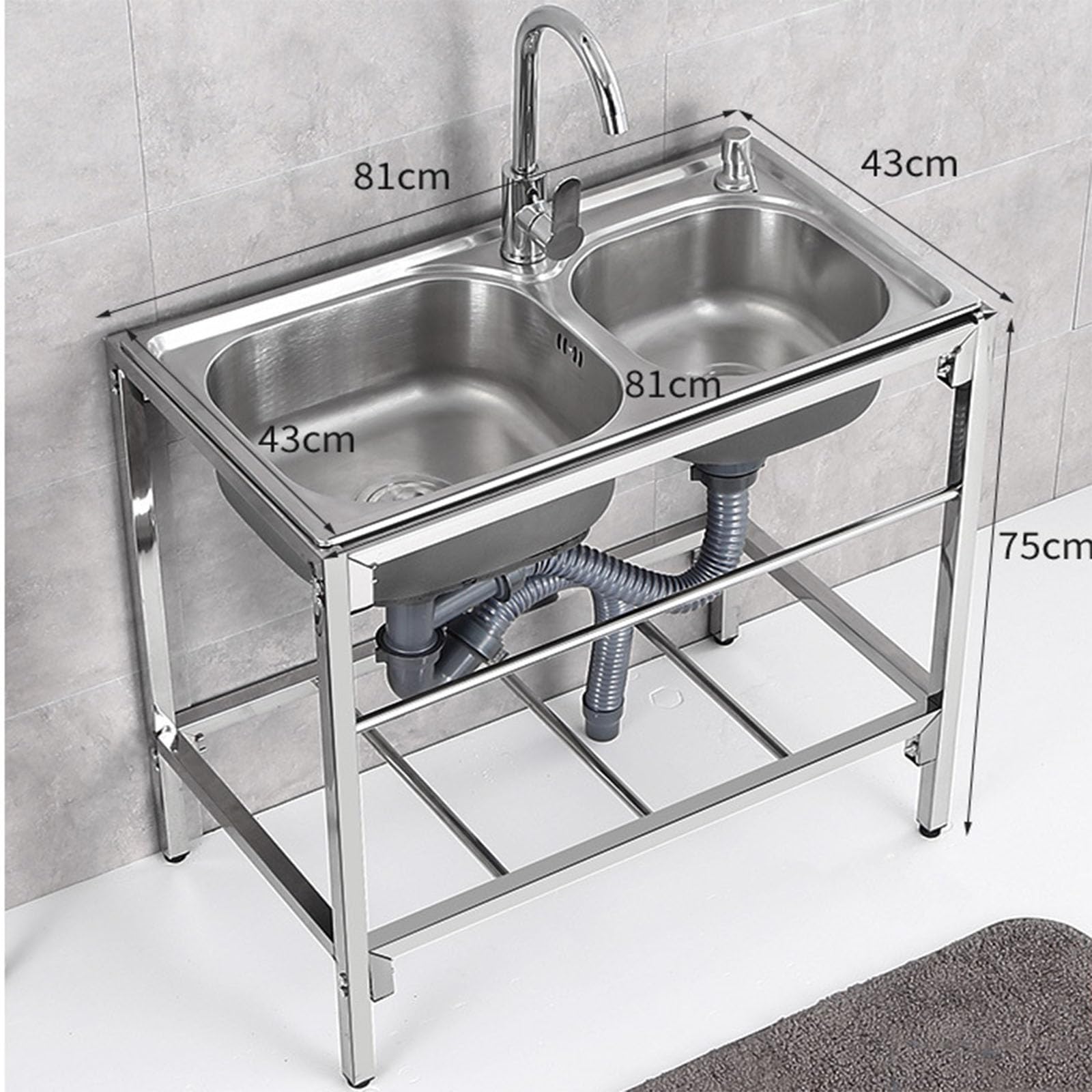 Fregadero profundo de una sola taza, fregadero de cocina de acero inoxidable con colador de drenaje rápido para caravana, remolque de viaje