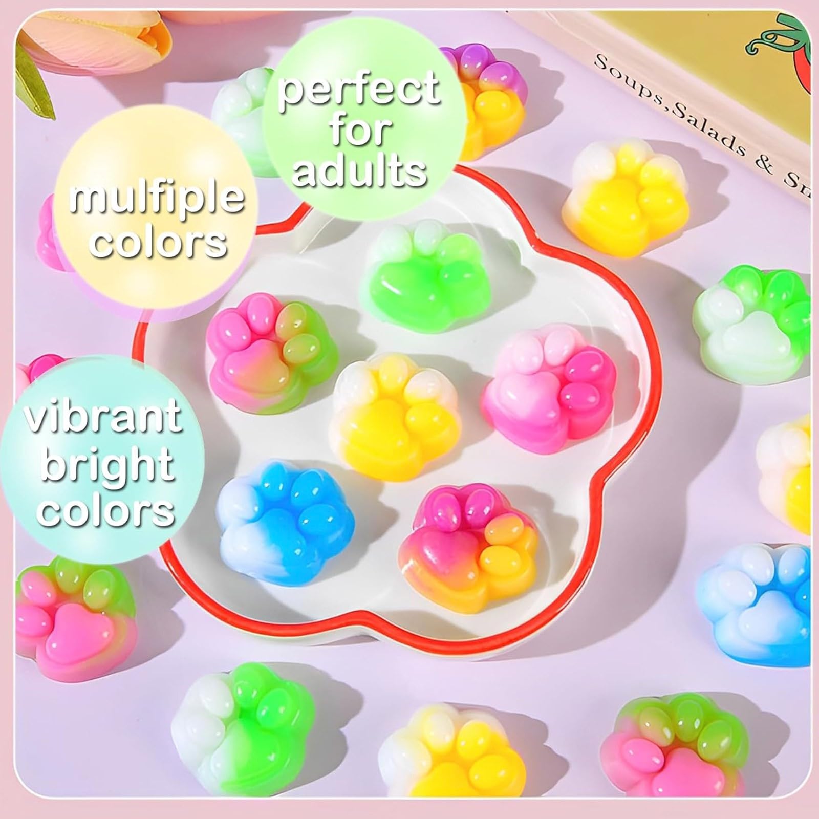 Lot De 10 Mini Squishy Pattes De Chat – 3 Cm, Ultra-Doux, Sensoriel Anti-Stress – Couleurs Aléatoires, Dès 3 Ans
